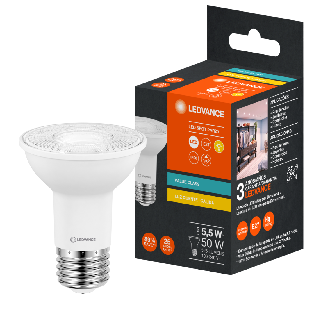 Lampada Led Par20 5,5W 525Lm 25° Ip20 Bivolt E27 G4 Ledvance