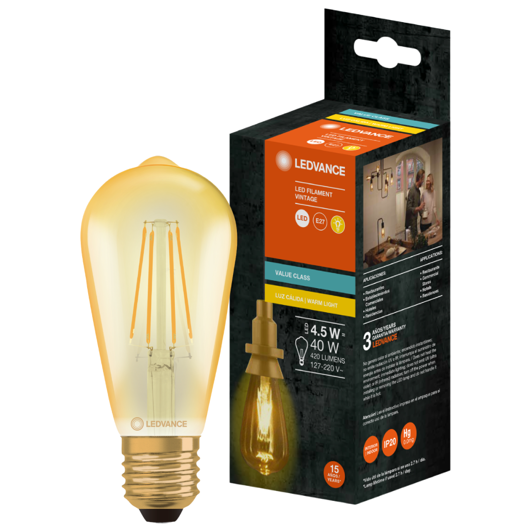 Lampada Led Bolinha Filamento 4,5W 2500K 420Lm 320° Ledvance