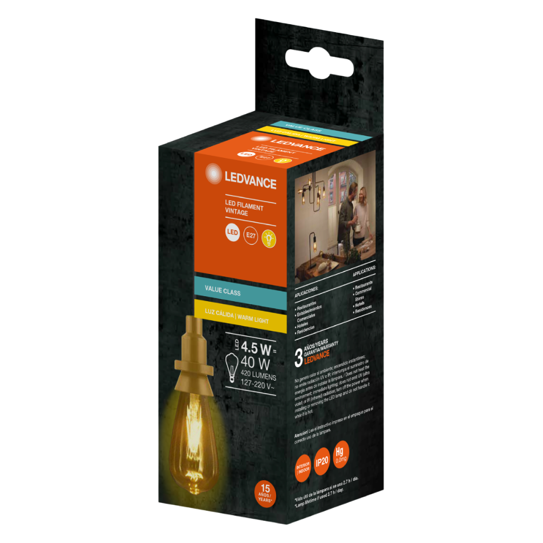 Lampada Led Bolinha Filamento 4,5W 2500K 420Lm 320° Ledvance