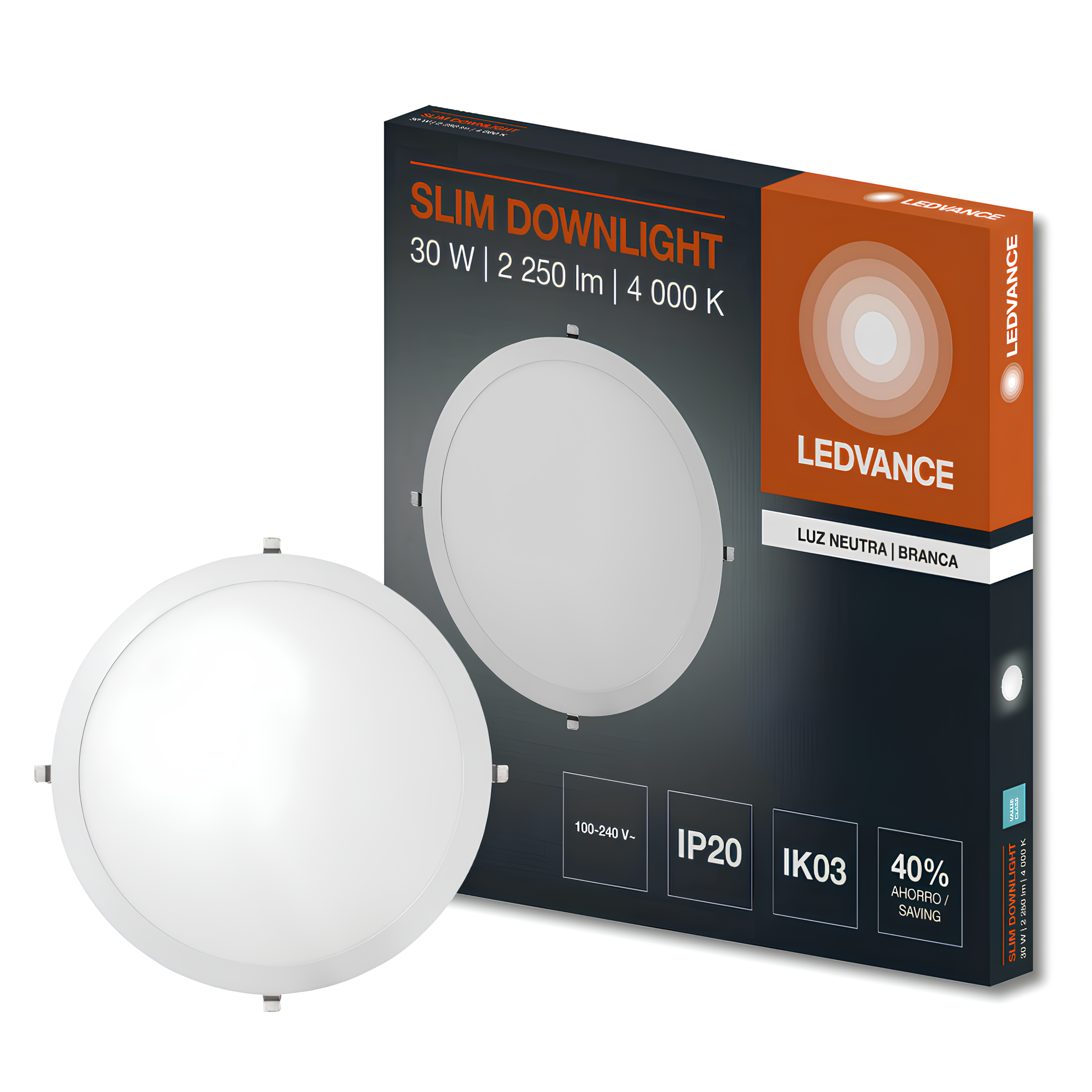 Luminaria Led Redonda Embutir 30W 2250Lm 40Cm Slim Downlight Ledvance