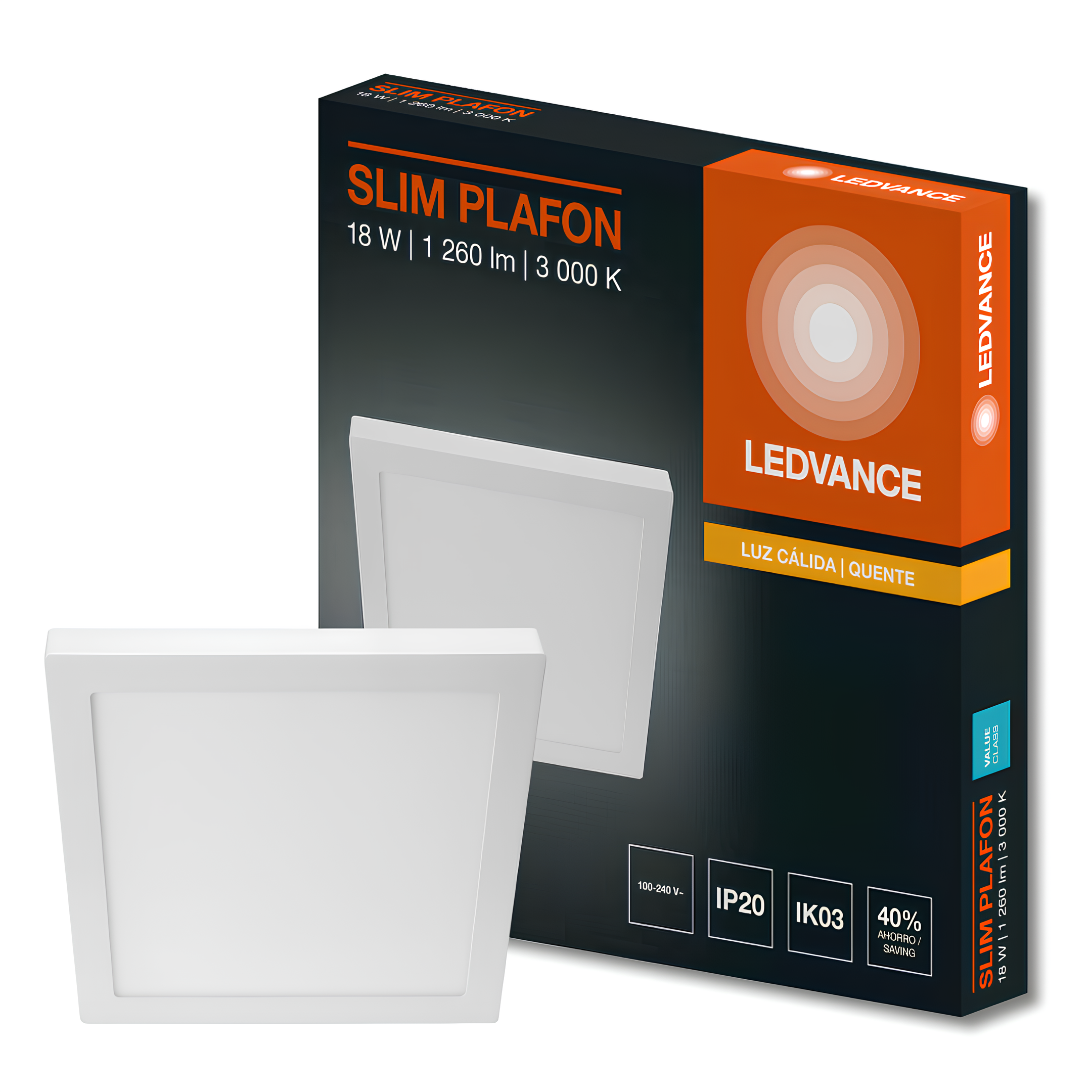Luminaria Led Sobrepor Quadrada Slim 22Cm 18W 1260Lm Ledvance