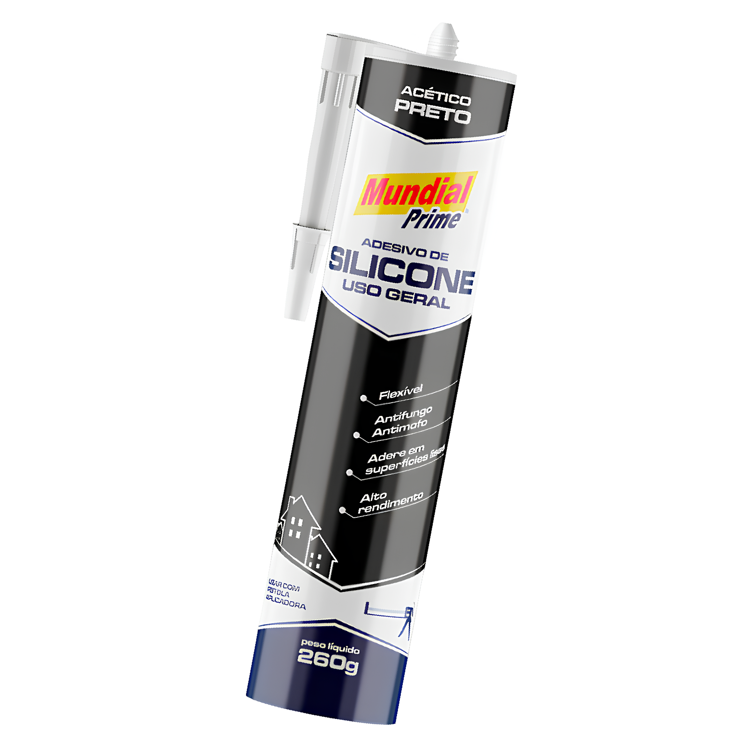Silicone Acetico Preto 260G PT0600031 Mundial Prime