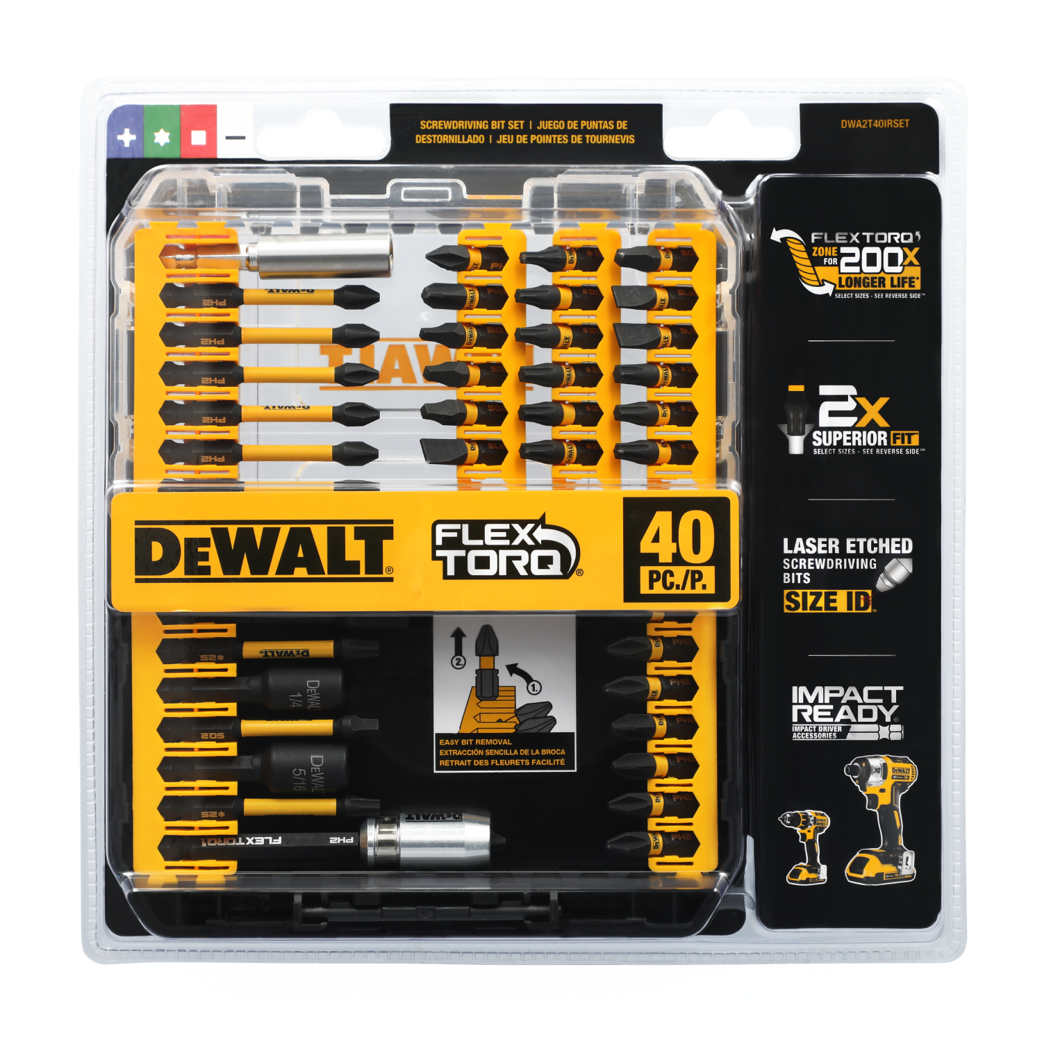 Jogo De Bits 40 Peças Impact Ready Flextorq Dwa2t40ir Dewalt