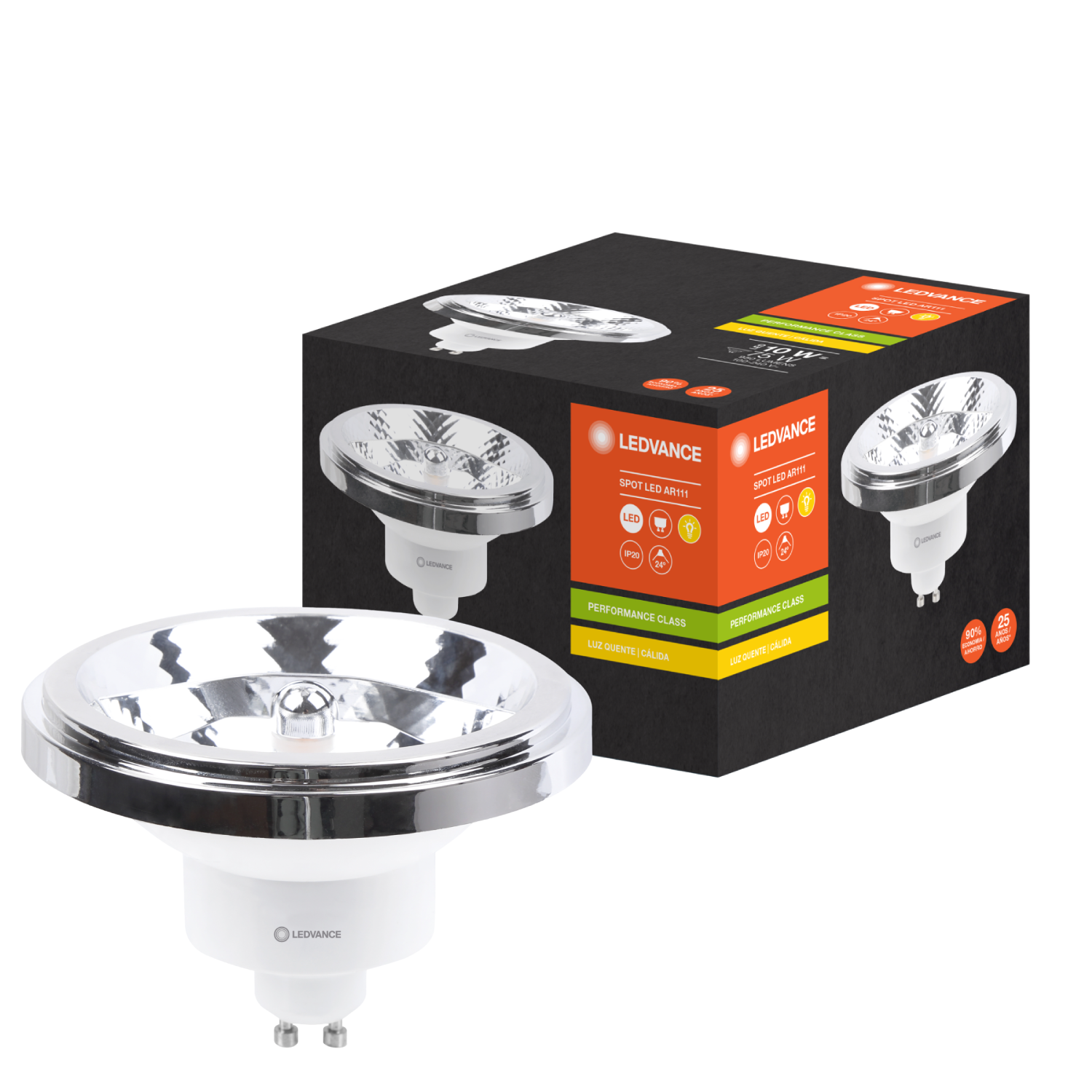 Lampada Led Ar111 10W 2700K 950Lm 24° Bivolt Gu10 Ledvance