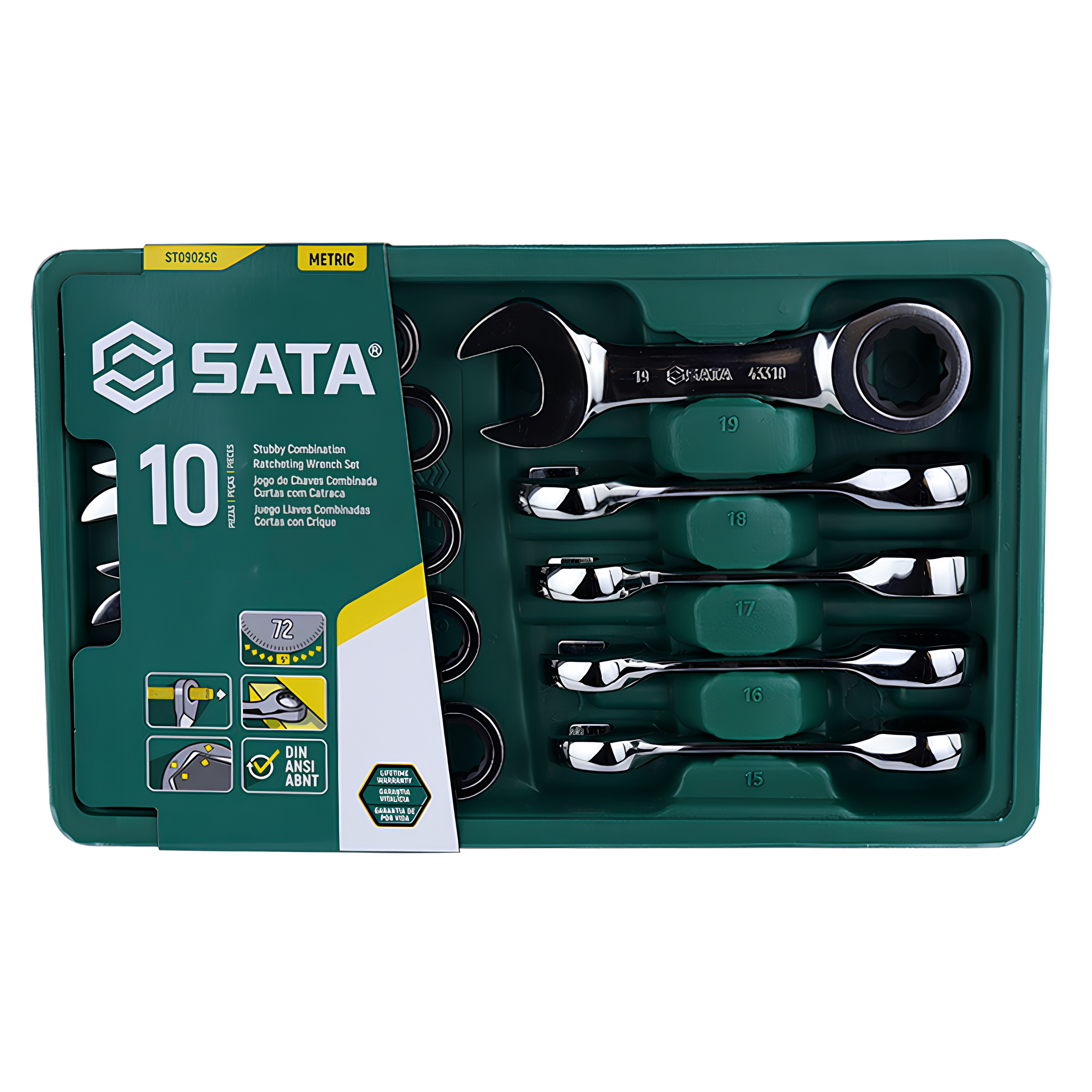 Jogo Chave Combinada Curta Catraca 10 À 19Mm 10 Pçs ST09025G Sata