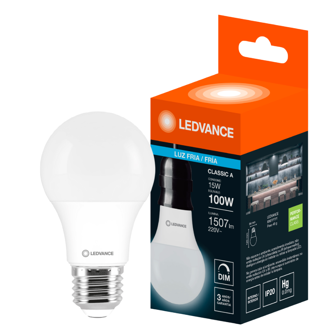 Lampada Led Bulbo Dimerizavel 15W 1507Lm 180° 220V Ledvance