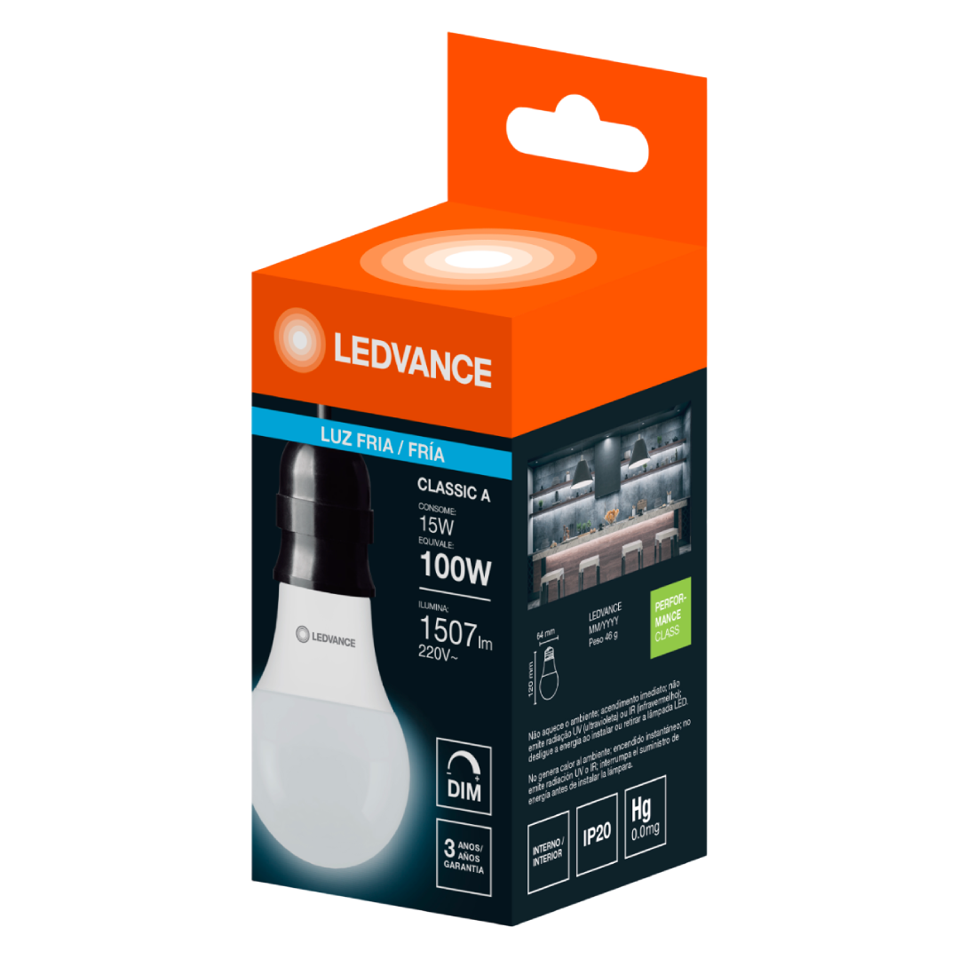 Lampada Led Bulbo Dimerizavel 15W 1507Lm 180° 220V Ledvance