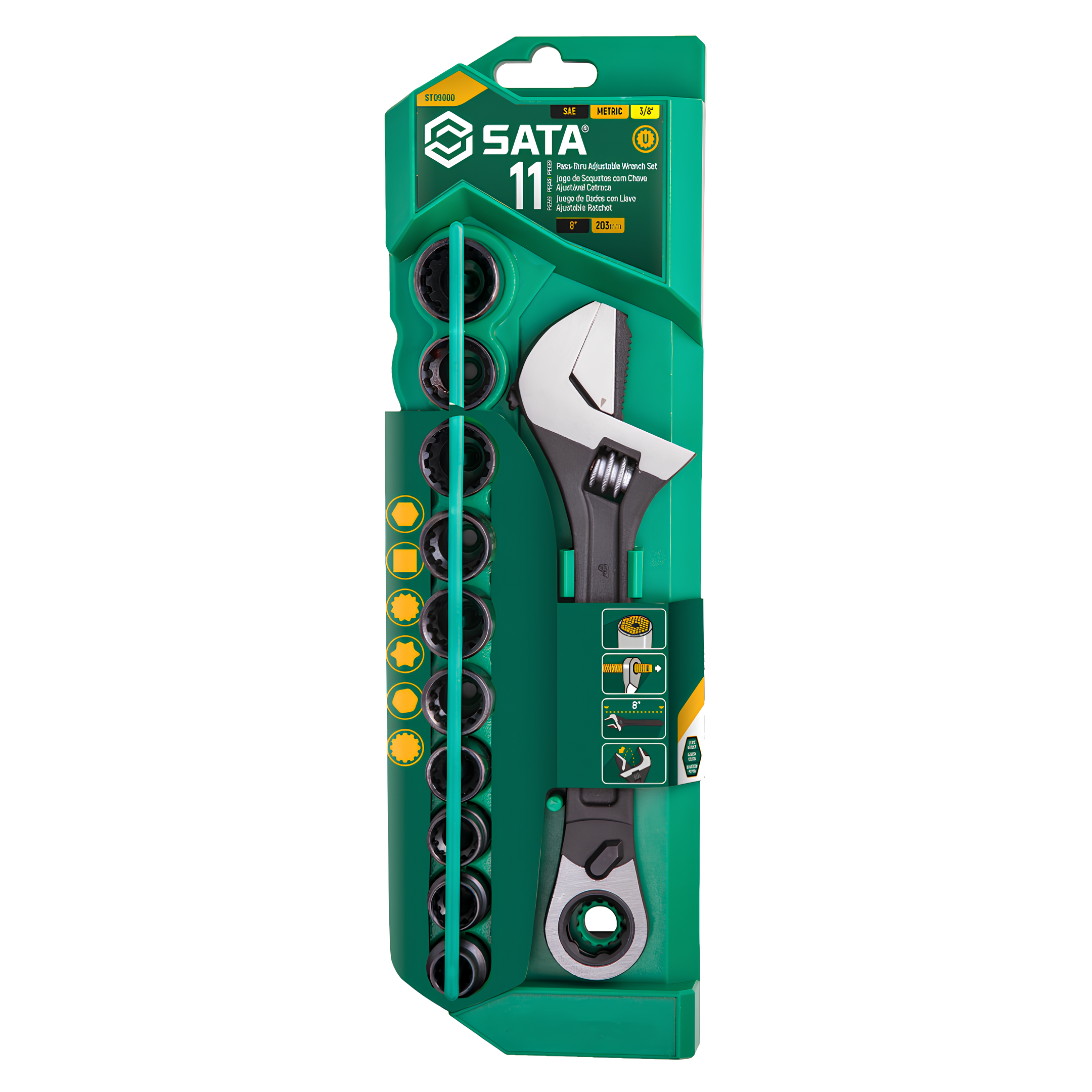 Jogo Soqutes Vortex X6 Chave Ajustável 11 Peças ST09000 Sata