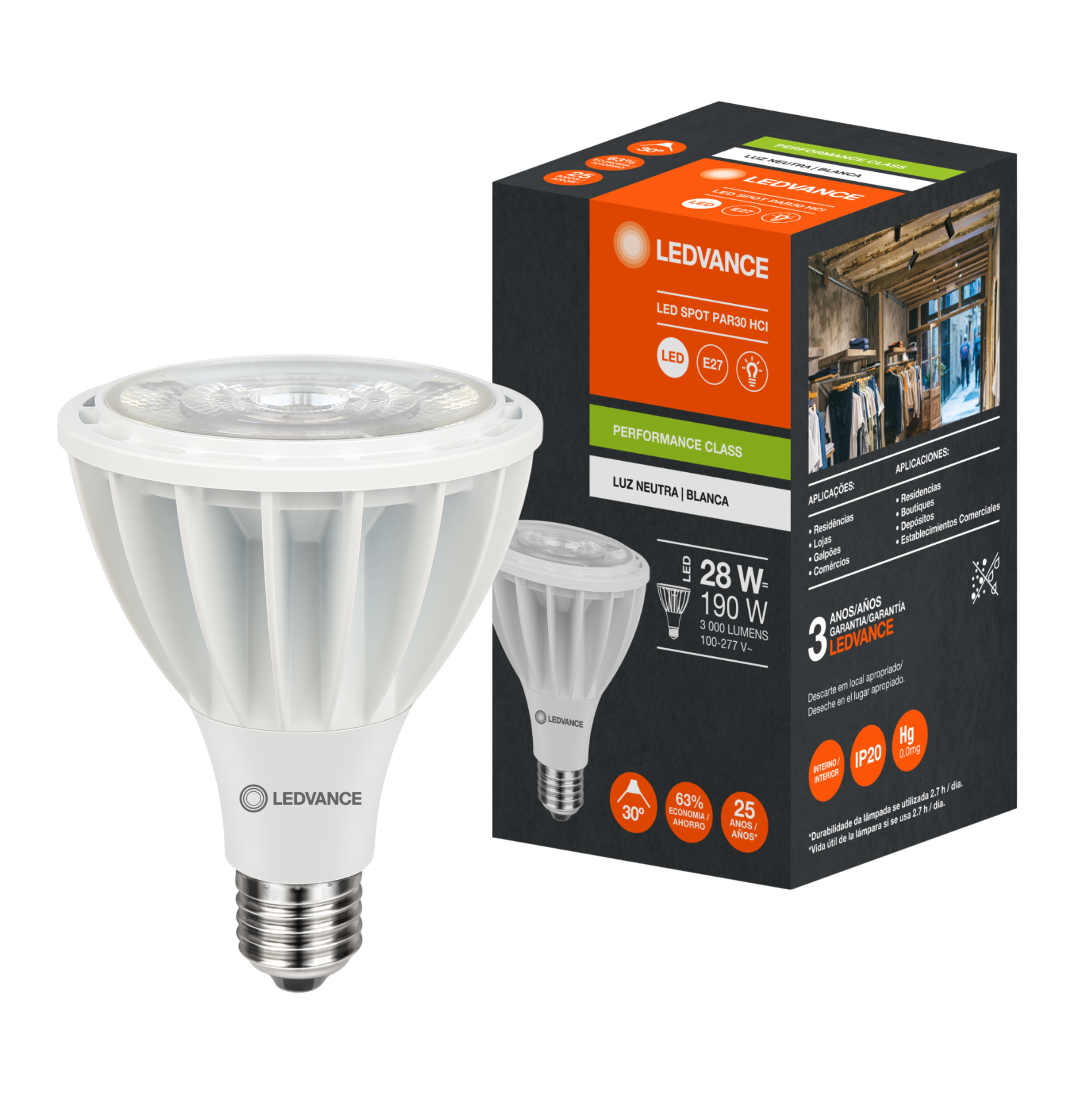 Lampada Led Par30 Hci Irc90 28W 4000K 3000Lm 30° Ledvance