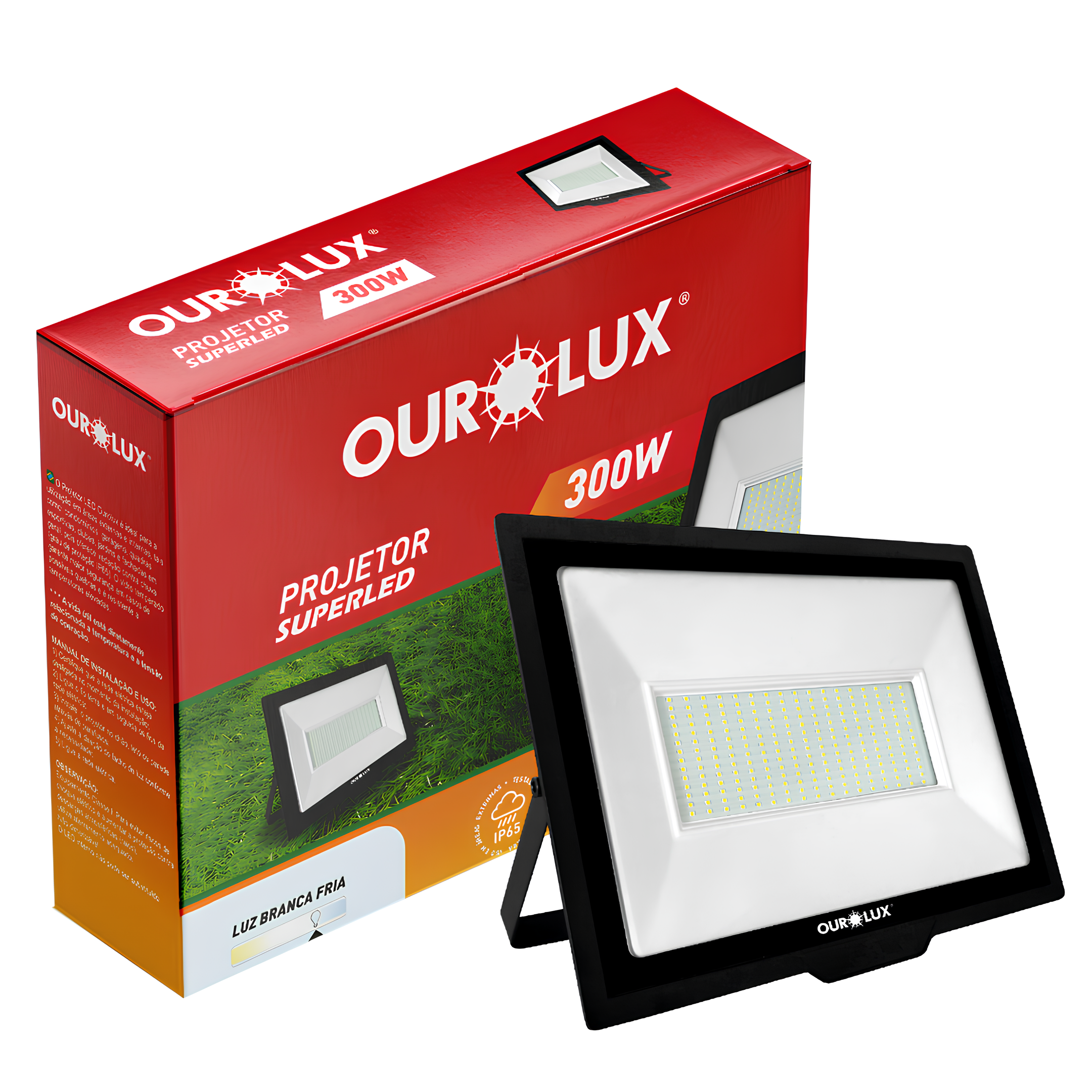 Refletor Led Quadrado 300W 6500K 24000Lm Ip65 Irc80 Slim Ourolux