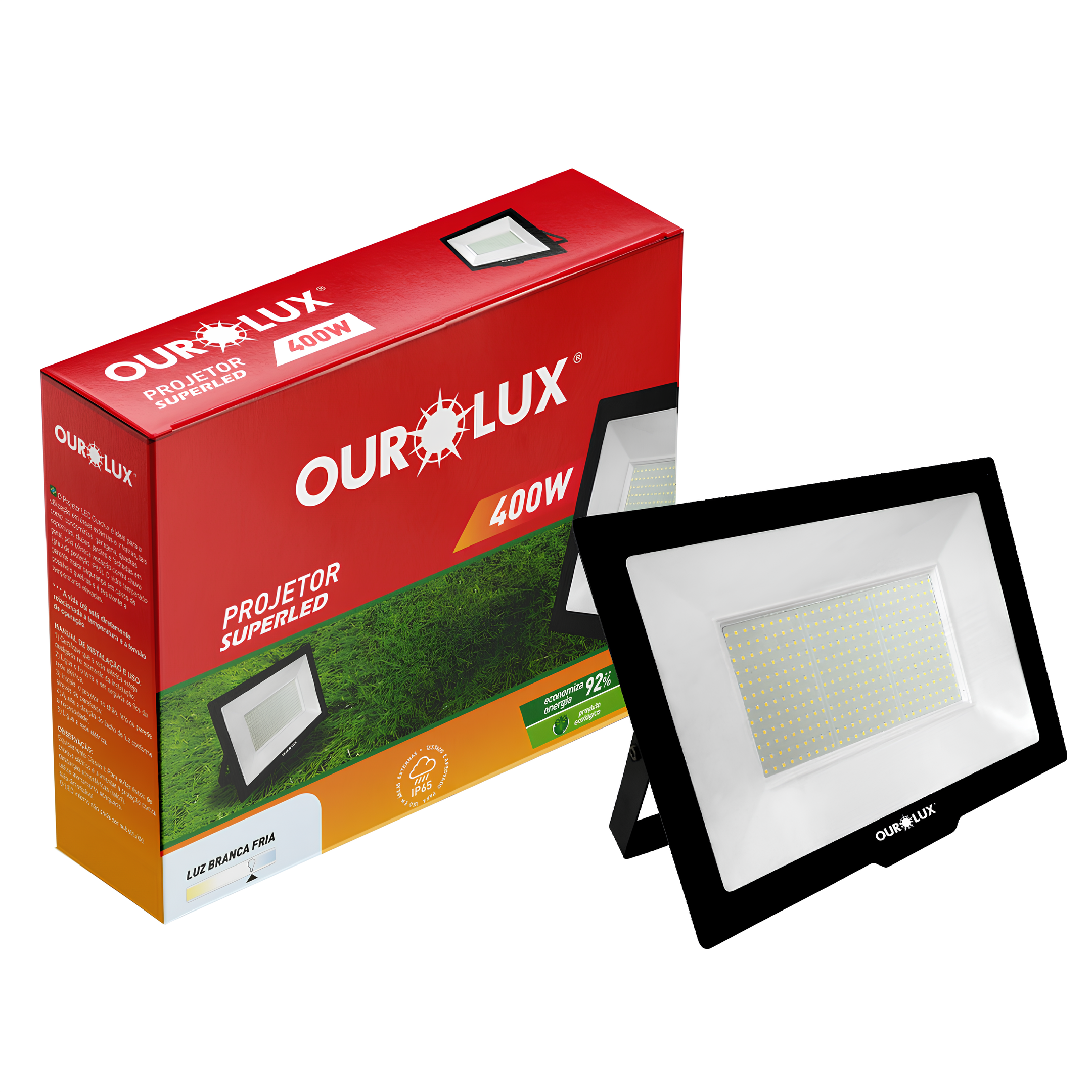 Refletor Led Retangular 400W 6500K Bivolt Ip65 Slim Ourolux