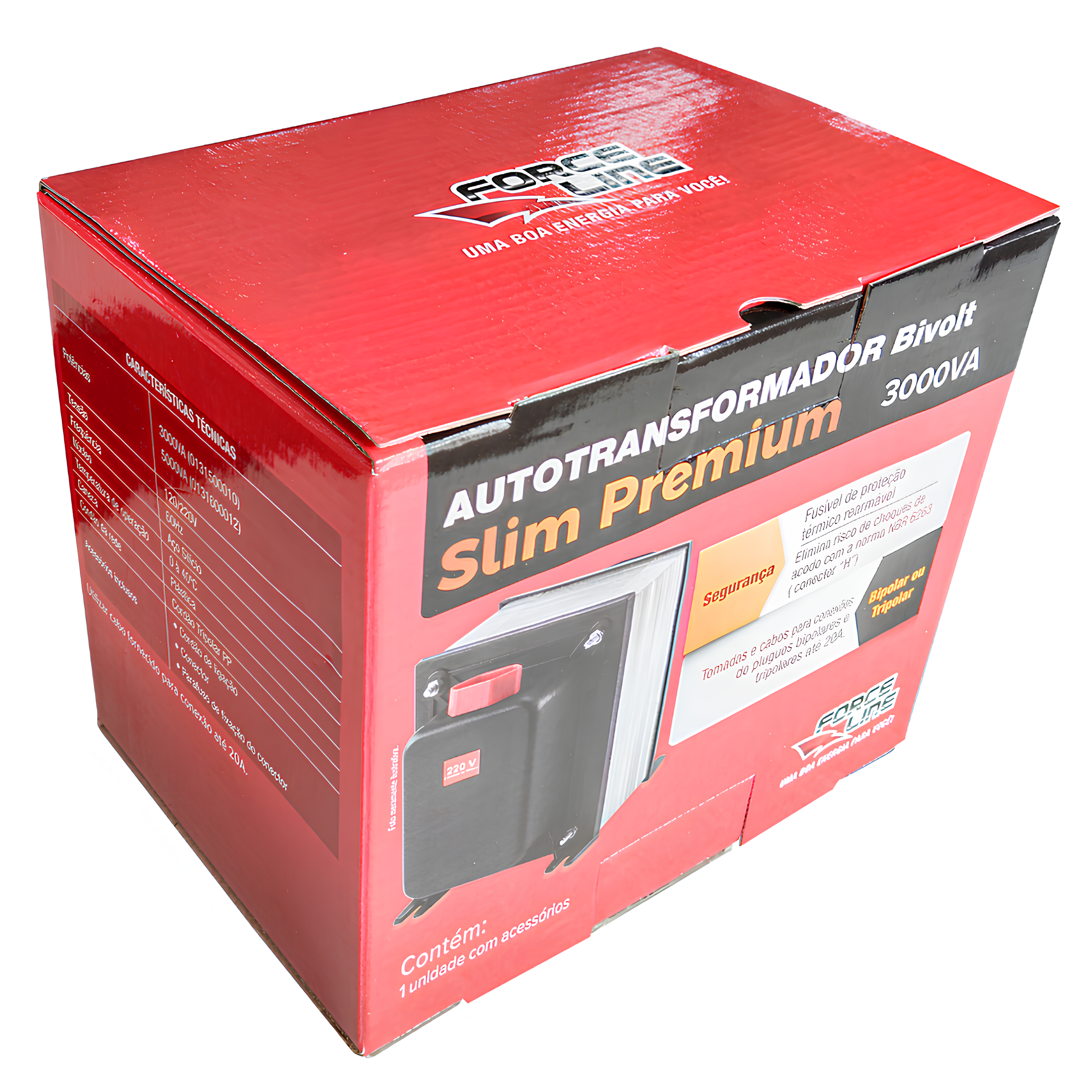 Auto Transformador 3000Va Tripolar Bivolt Slim Premium Forceline