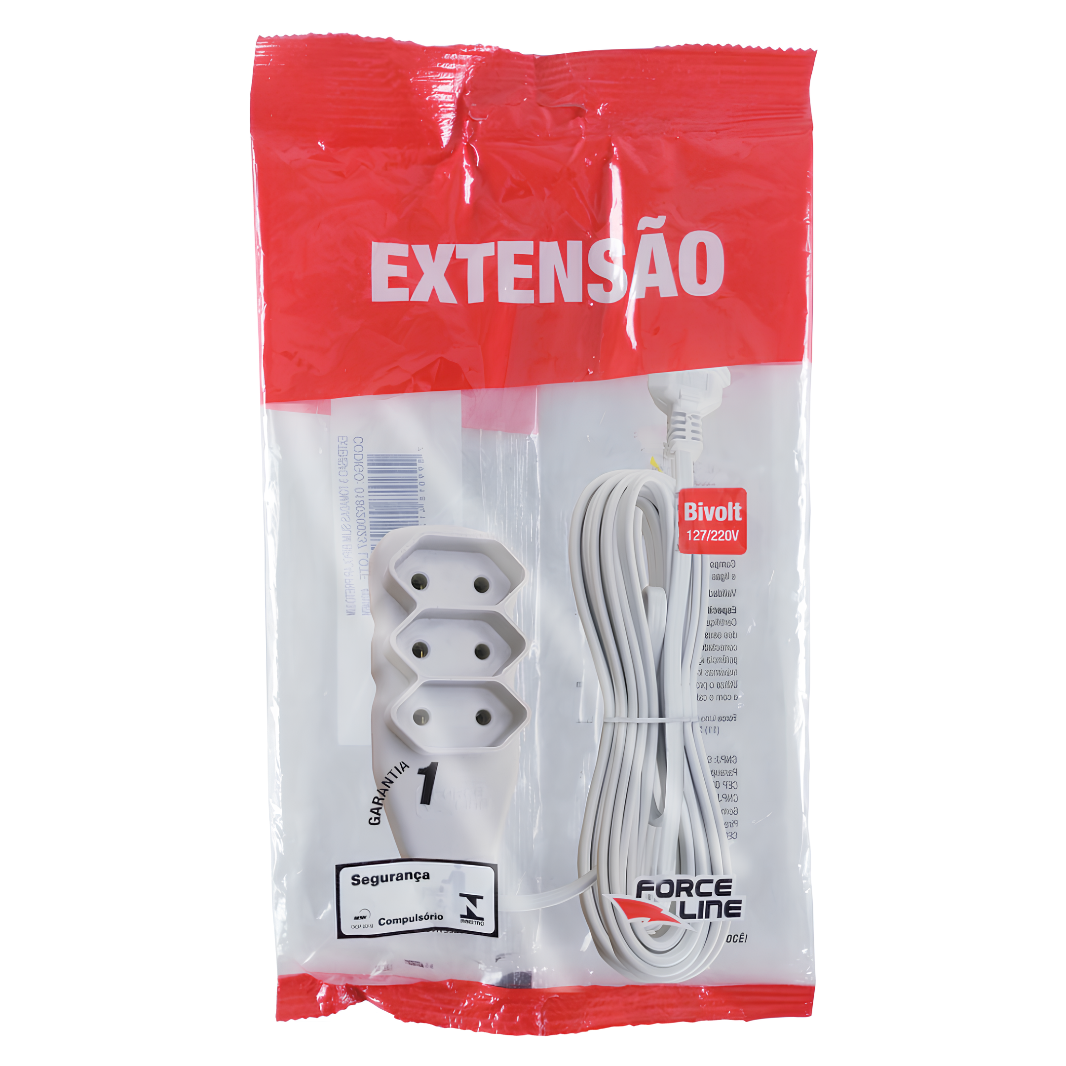 Extensão 10 Metros 10A Bipolar Branca 3 Tomadas Slim Forceline