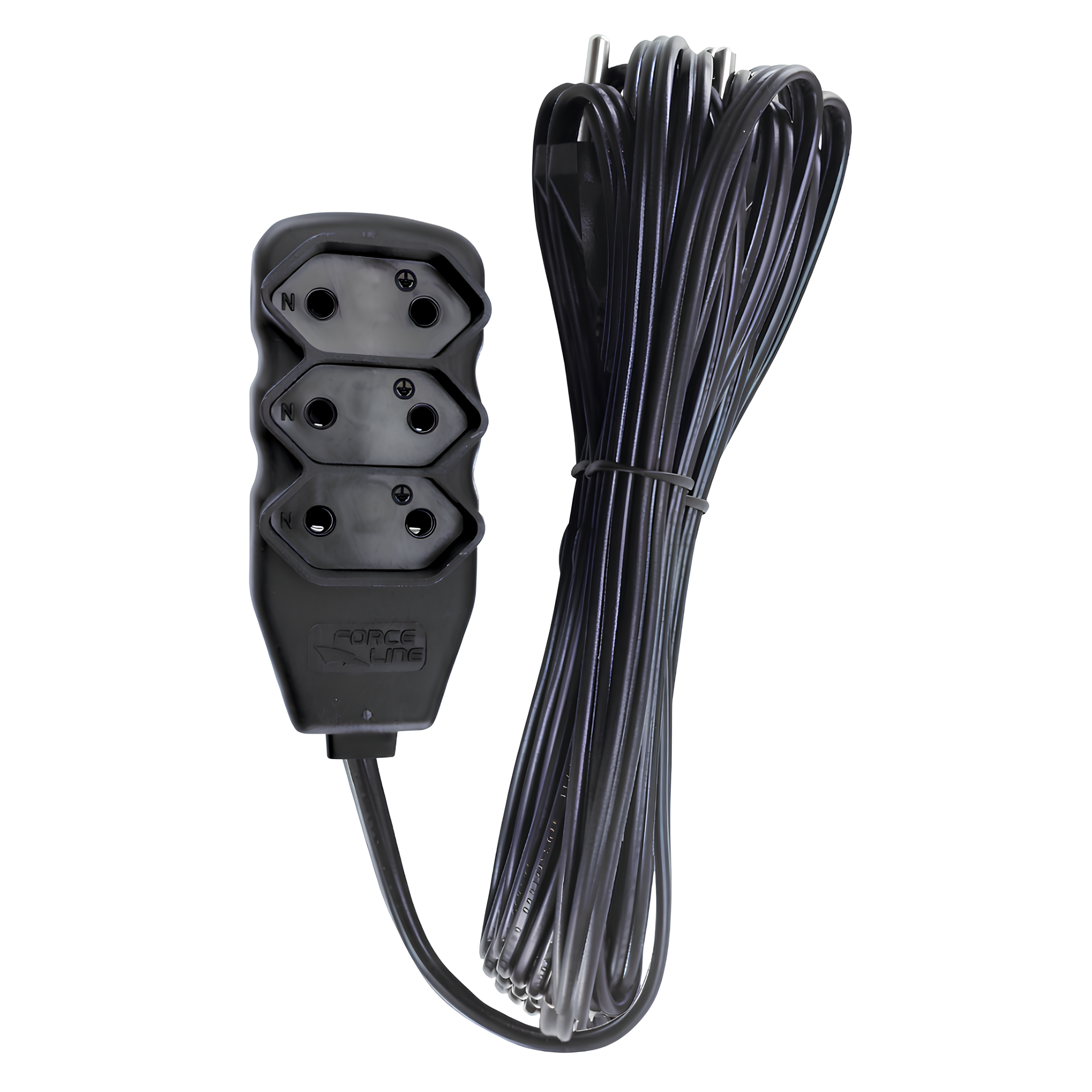 Extensão 10 Metros 10A Bipolar Preta 3 Tomadas Slim Forceline