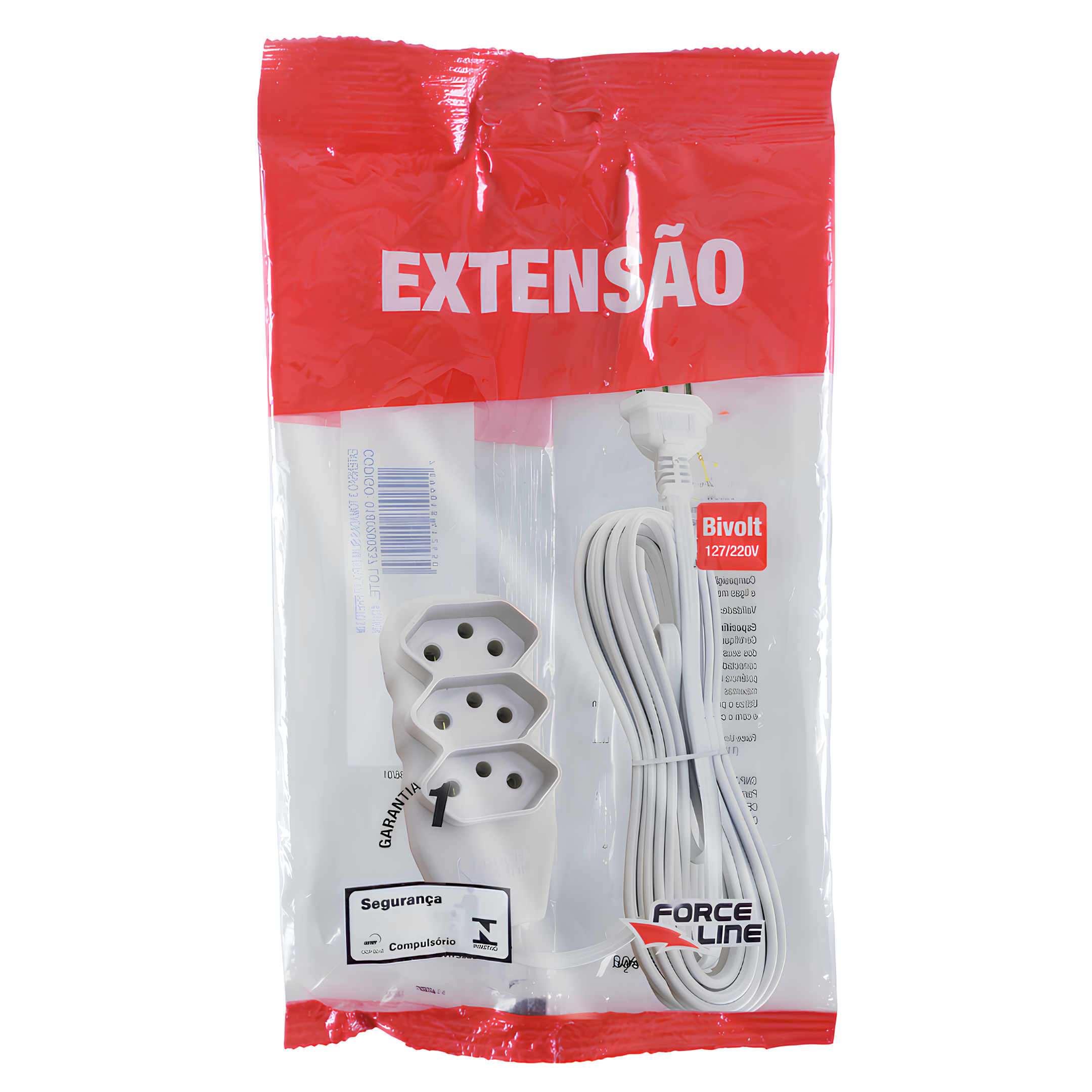 Extensão 10 Metros 10A Tripolar Branca 3 Tomadas Slim Forceline
