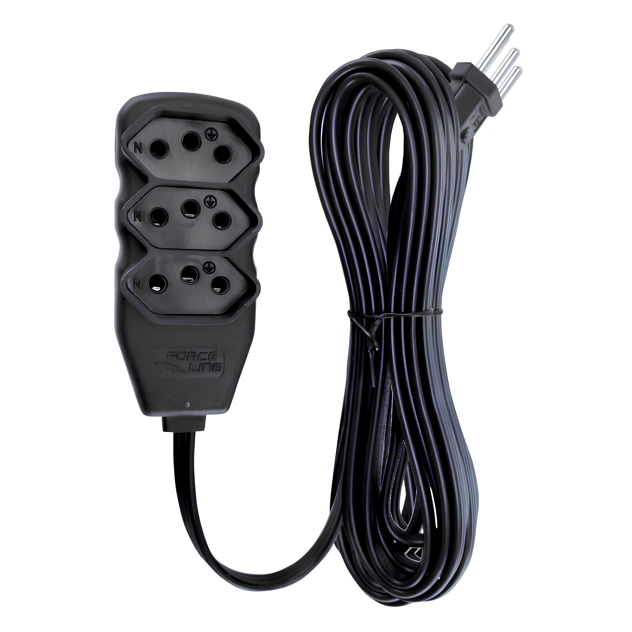 Extensão 10 Metros 10A Tripolar Preto 3 Tomadas Slim Forceline