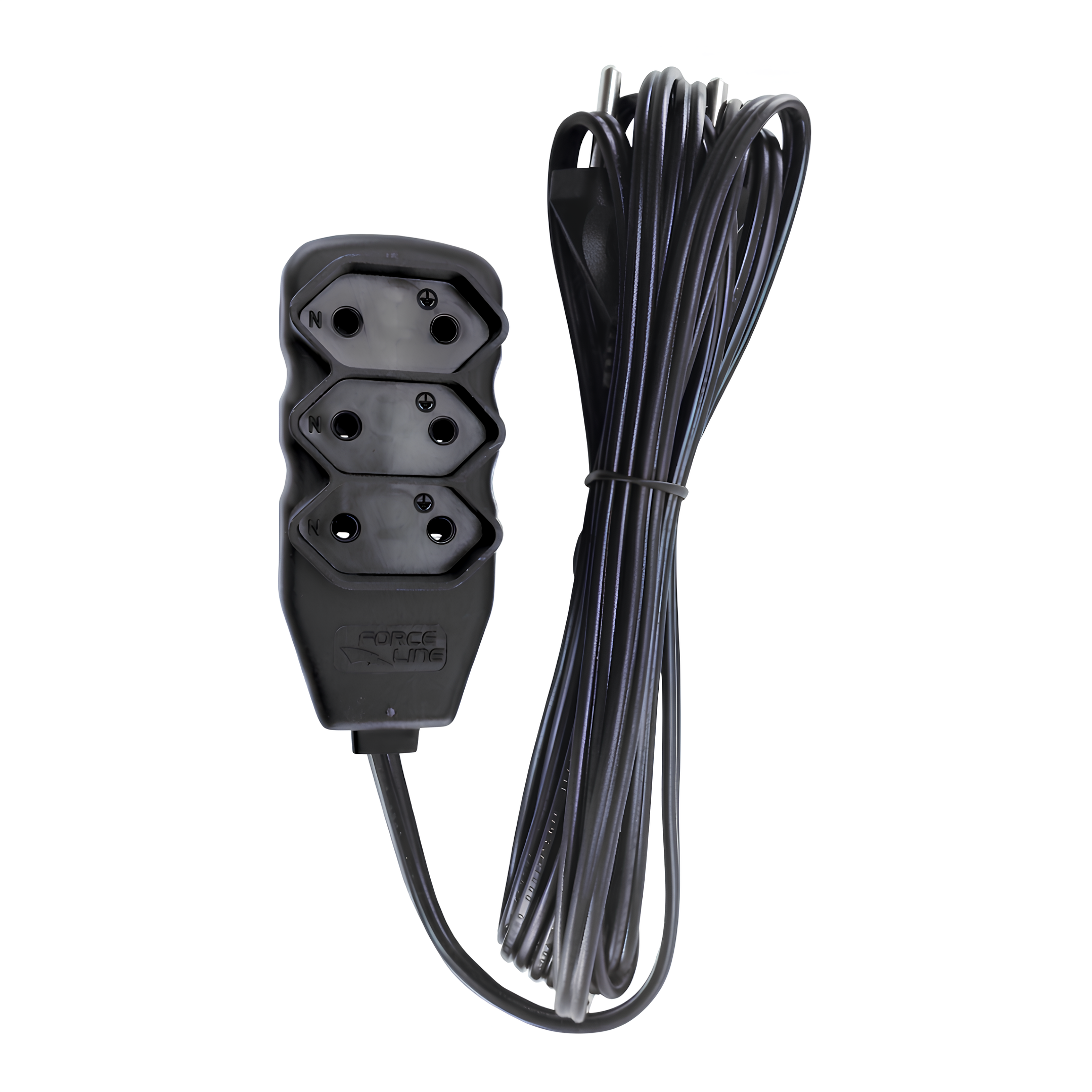Extensão 3 Metros 10A Bipolar Preta 3 Tomadas Slim Forceline