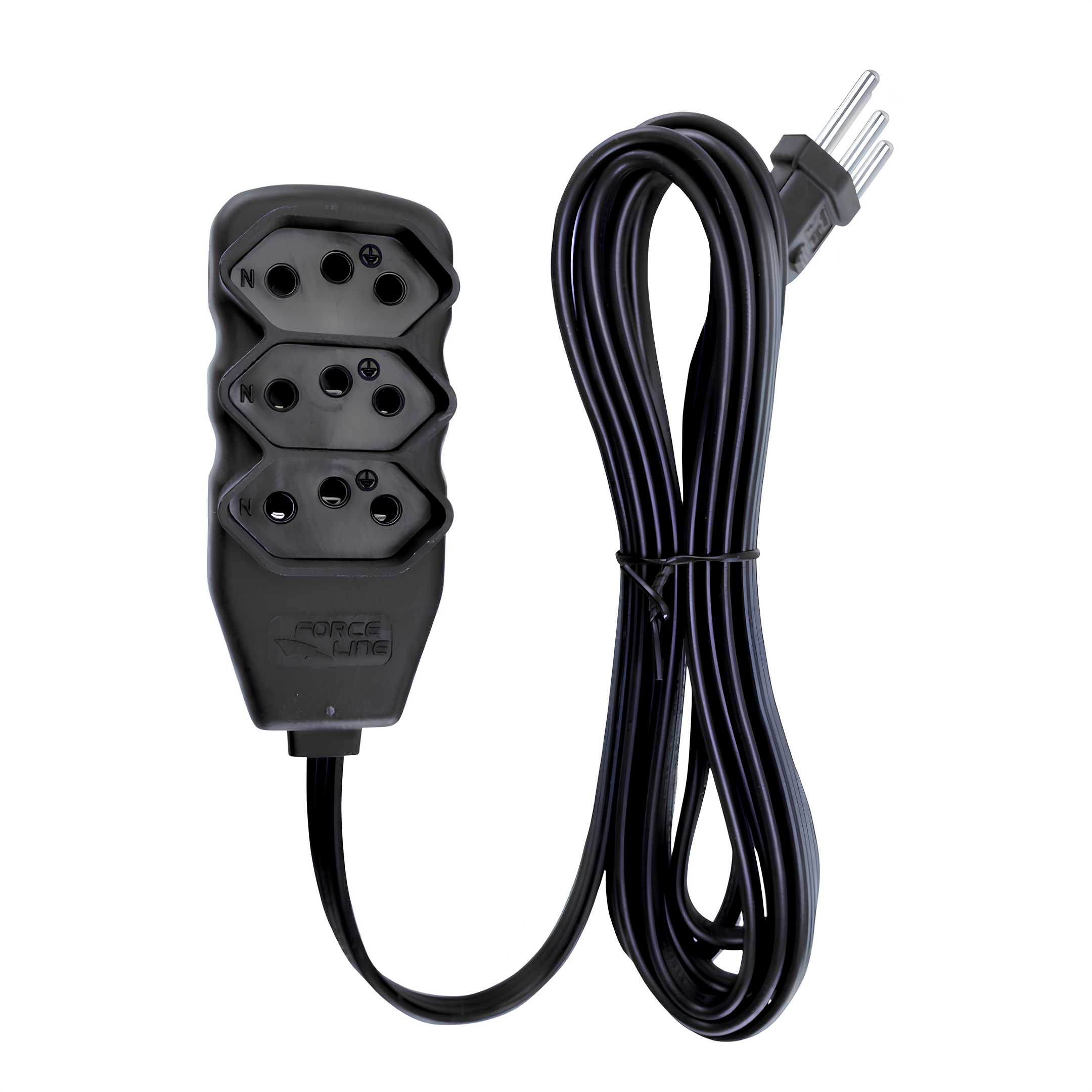 Extensão 3 Metros 10A Tripolar Preta 3 Tomadas Slim Forceline