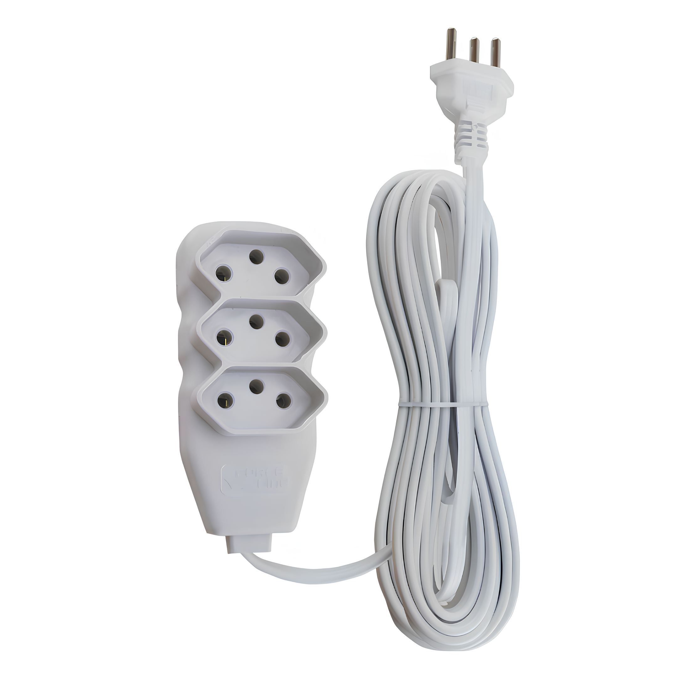 Extensão 5 Metros 10A Tripolar Branca 3 Tomadas Slim Forceline