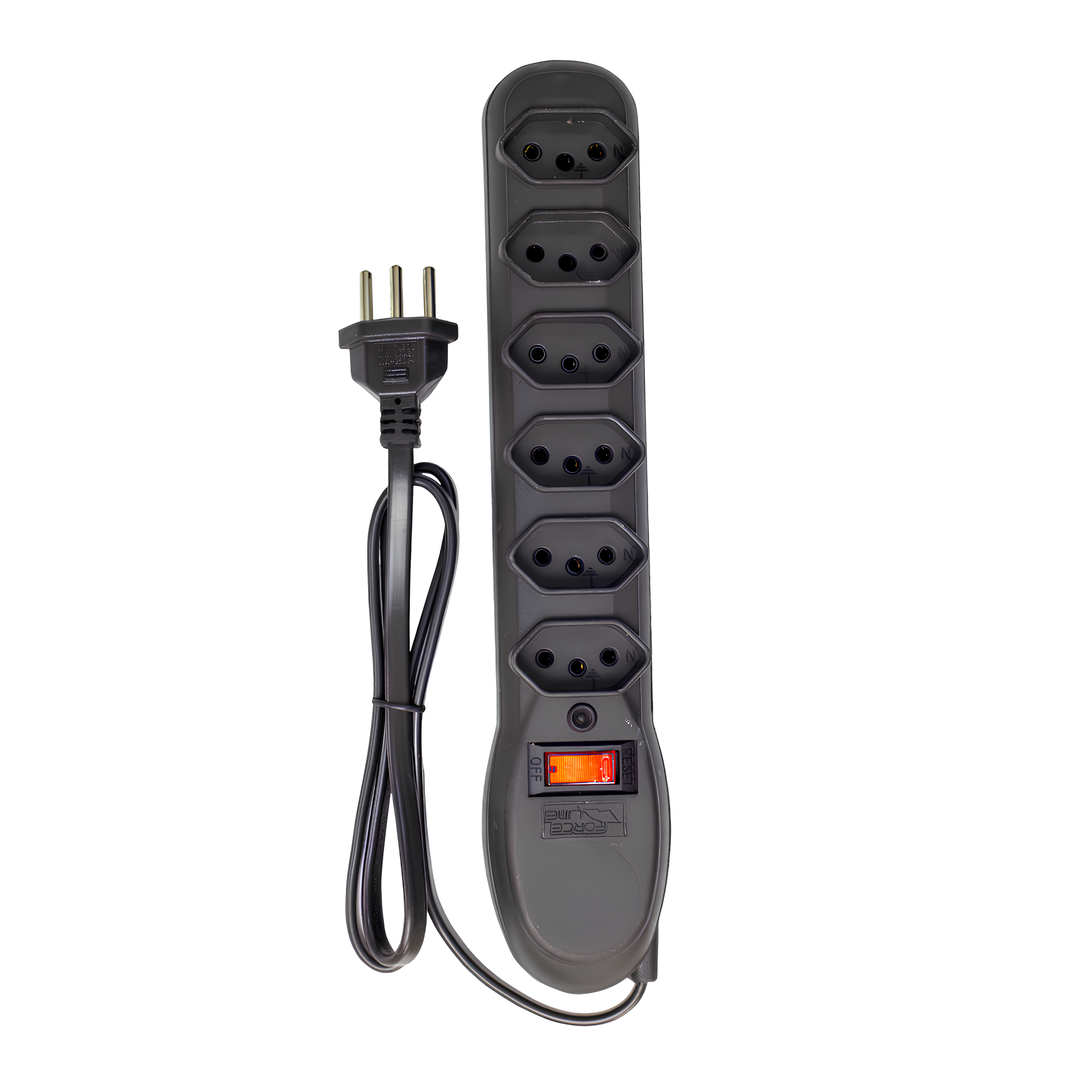 Filtro de Linha 0,8M 10A Tripolar Preto 6 Tomadas Forceline