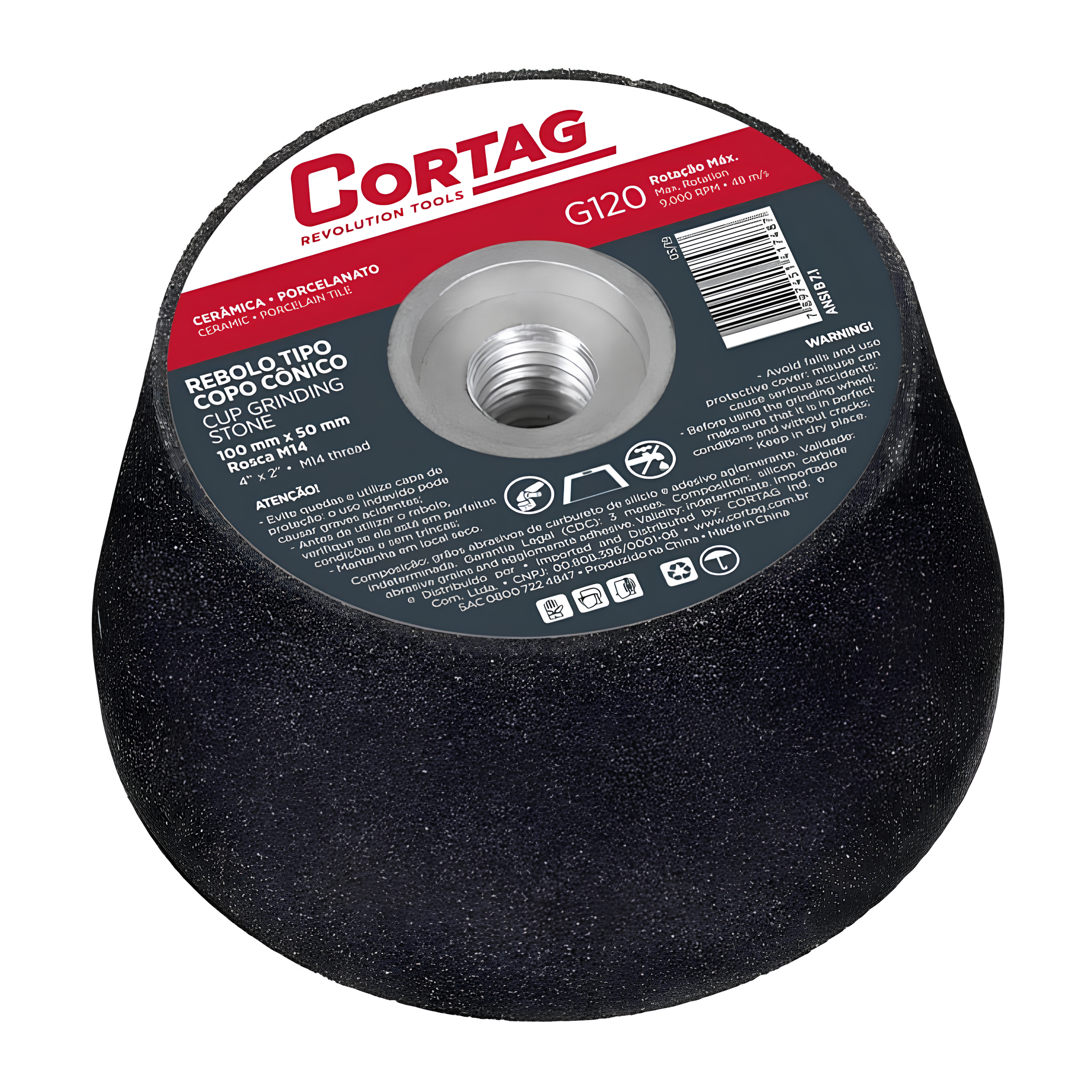 Rebolo Tipo Copo Conico Rosca M14 G-120 100Mm 61750 Cortag