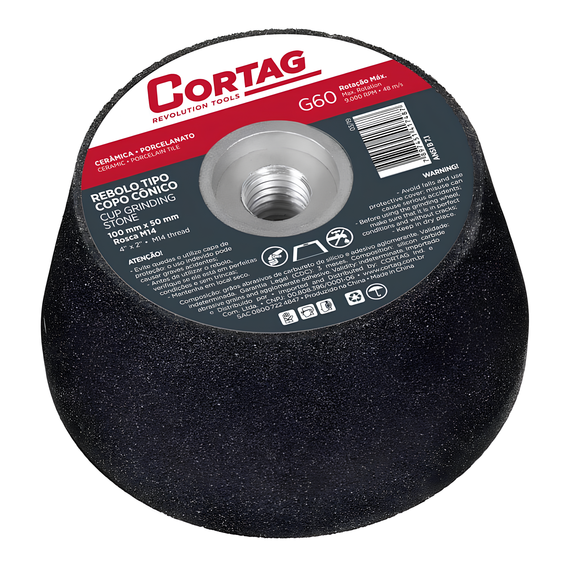 Rebolo Tipo Copo Conico Rosca M14 G-60 100Mm 61748 Cortag
