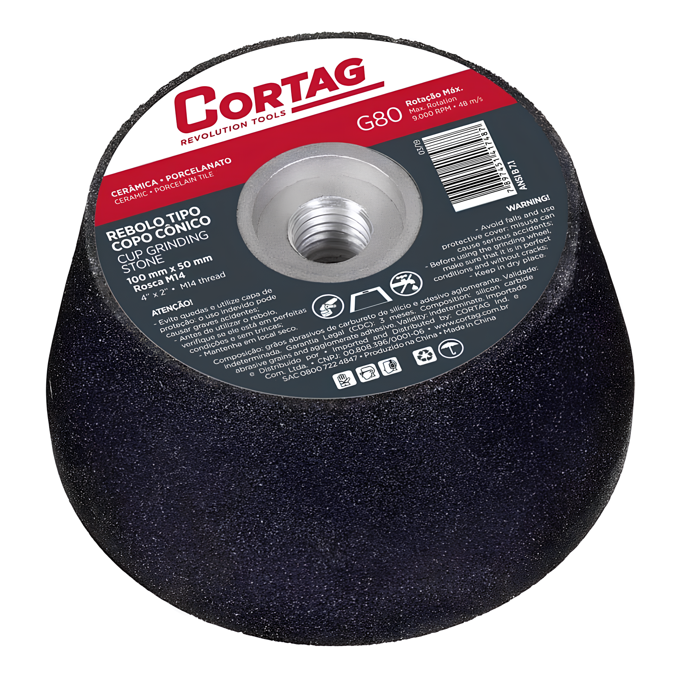 Rebolo Tipo Copo Conico Rosca M14 G-80 100Mm 61749 Cortag