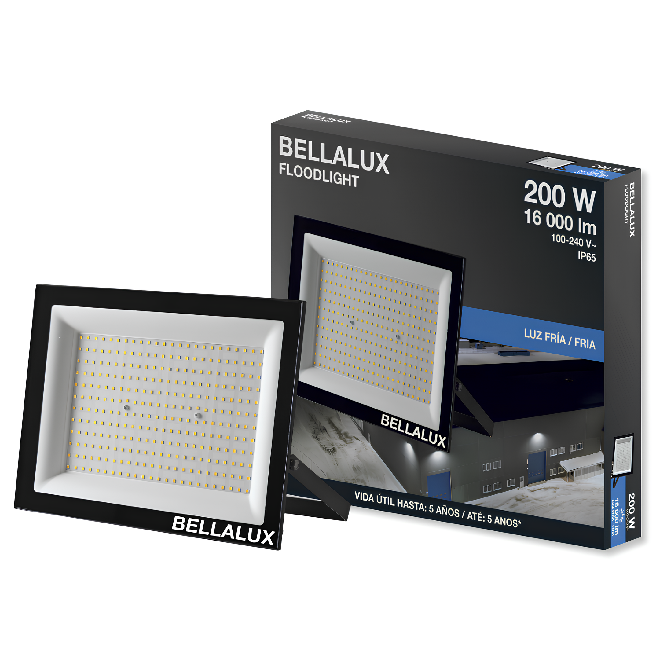 Refletor Led Quadrado 200W 6500K 16000Lm Floodlight Pt Bellalux G6