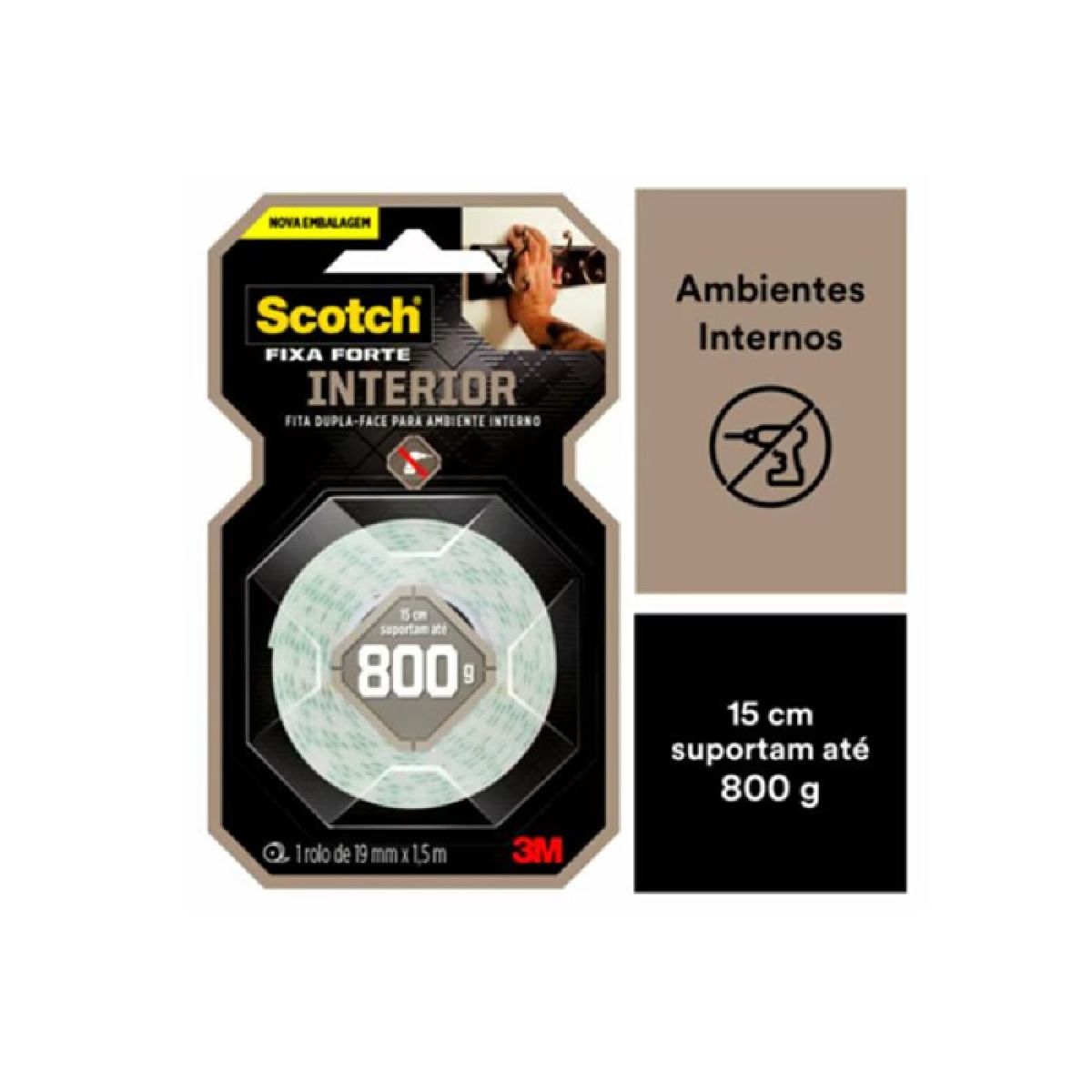Fita Dupla Face Scotch Fixa Forte 19mm x 1,5m HB004750194 3M