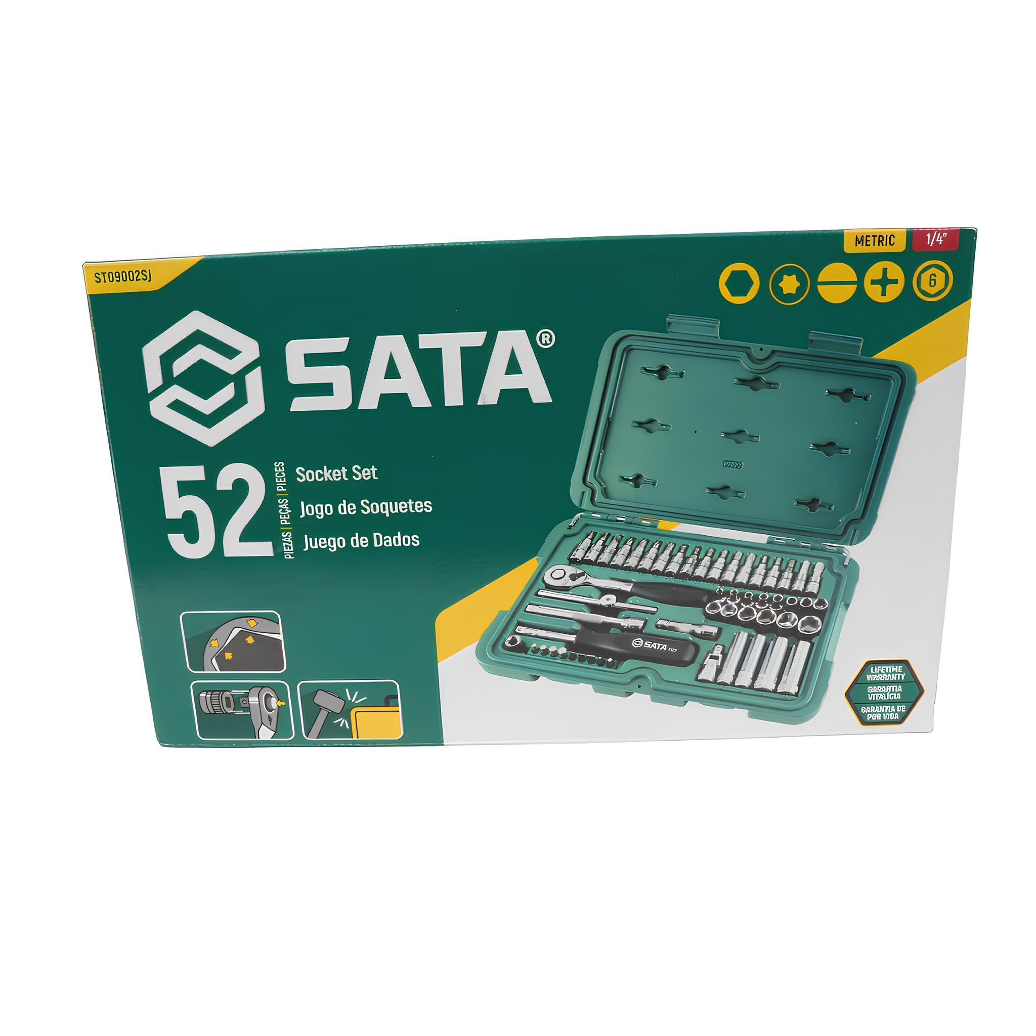 Jogo Soquete Sextavado 1/4 Pol Kit 52 Peças St09002sj Sata
