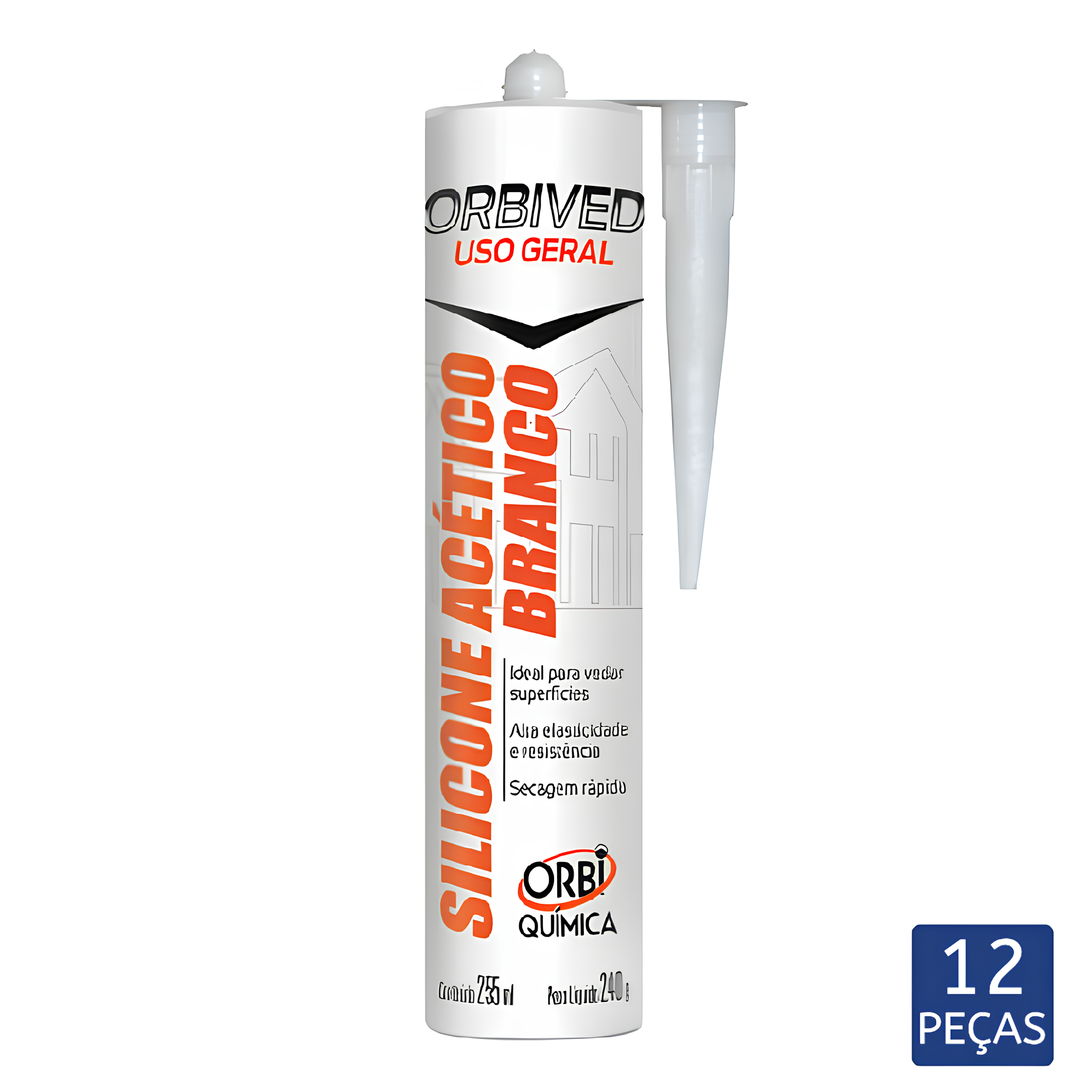 Kit 12 Silicone Branco Acetico  240G Orbi