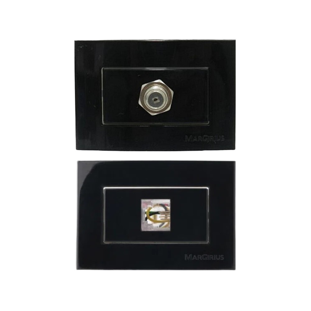 Conjunto Tomada Coaxial Tv e Rj11 Sleek Preto Margirius