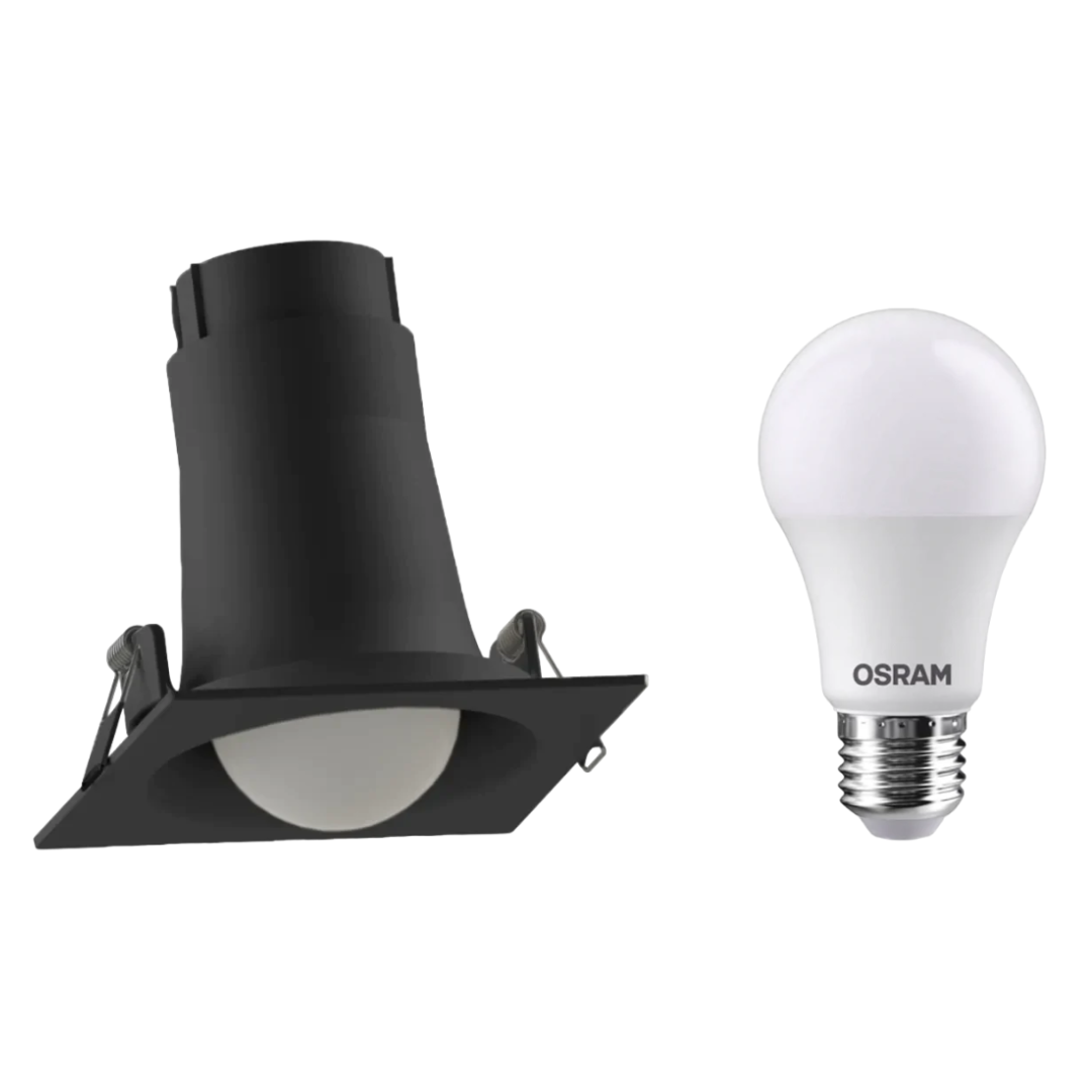 Spot Led Quadrado Embutir Preto Bulbo 9W 803Lm Bivolt Osram