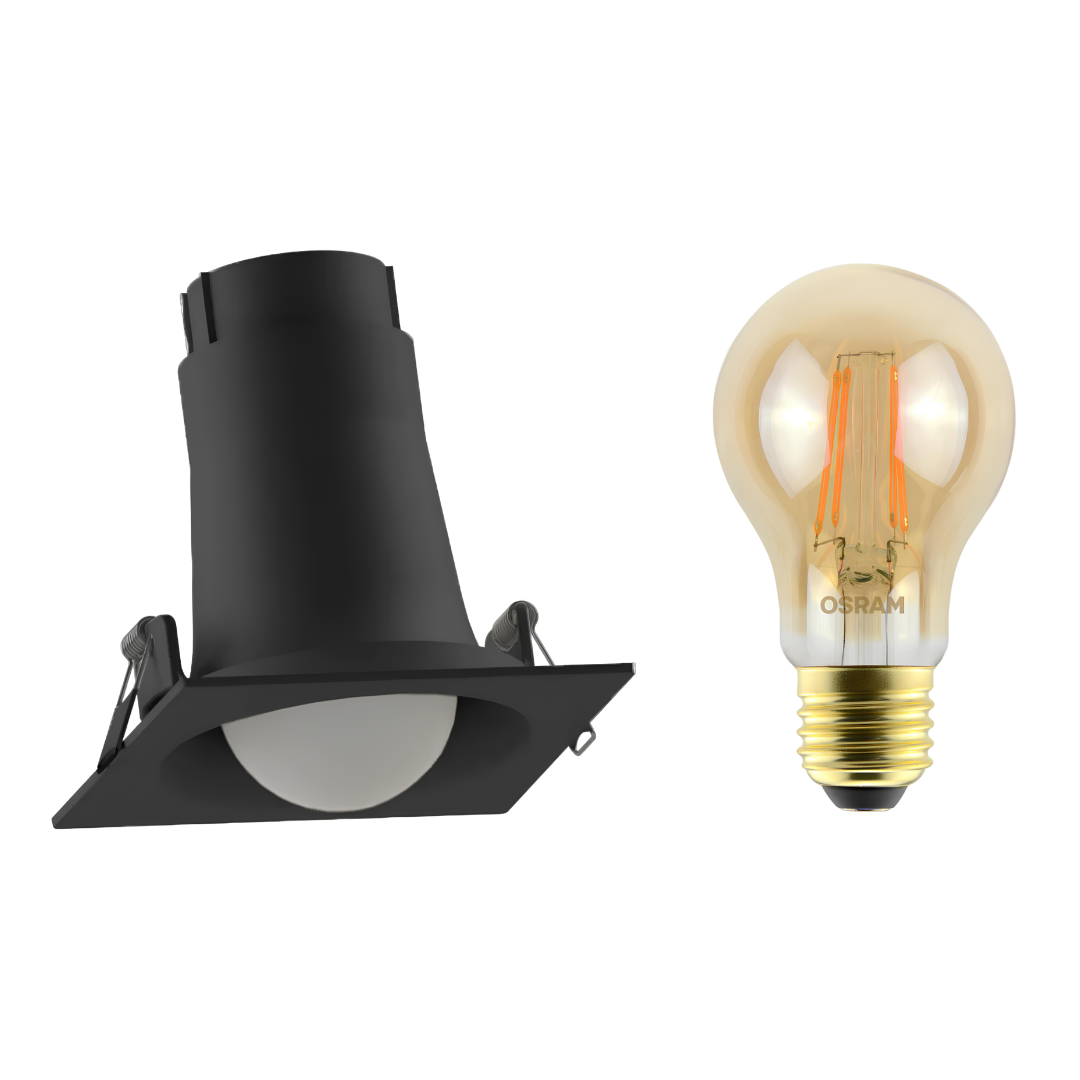 Spot Quadrado Embutir Preto Bulbo Filamento 5,5W 2500K 560Lm Osram