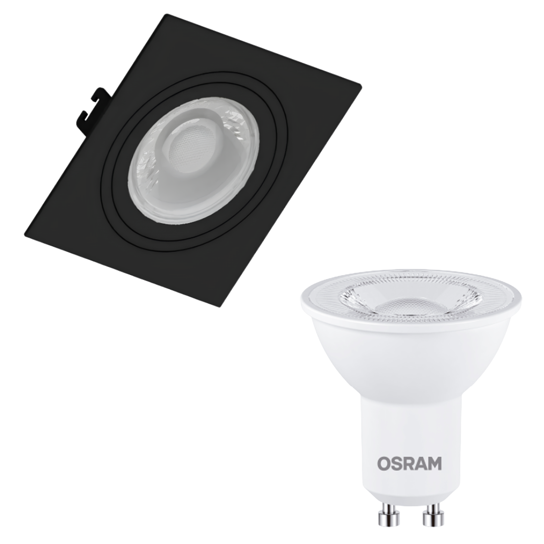 Spot Led Quadrado Embutir Preto Par16 Dim 5,5W 2700K 550Lm Osram