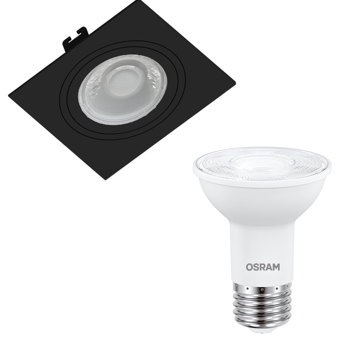 Spot Quadrado Embutir Preto Par20 5,5W 2700K 525Lm Bivolt Osram