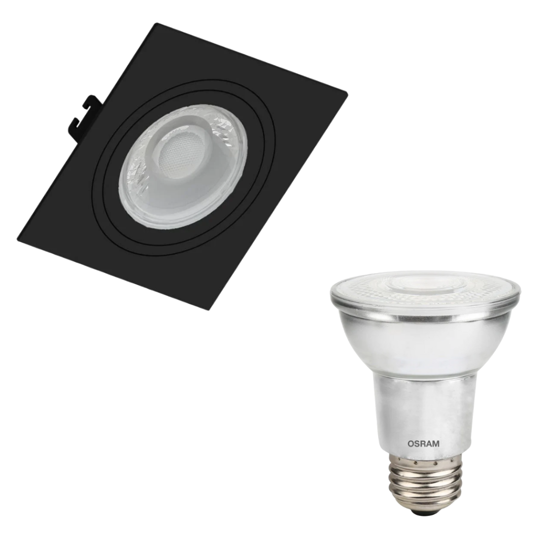 Spot Quadrado Embutir Preto Par20 7W 3000K 525Lm Bivolt Osram