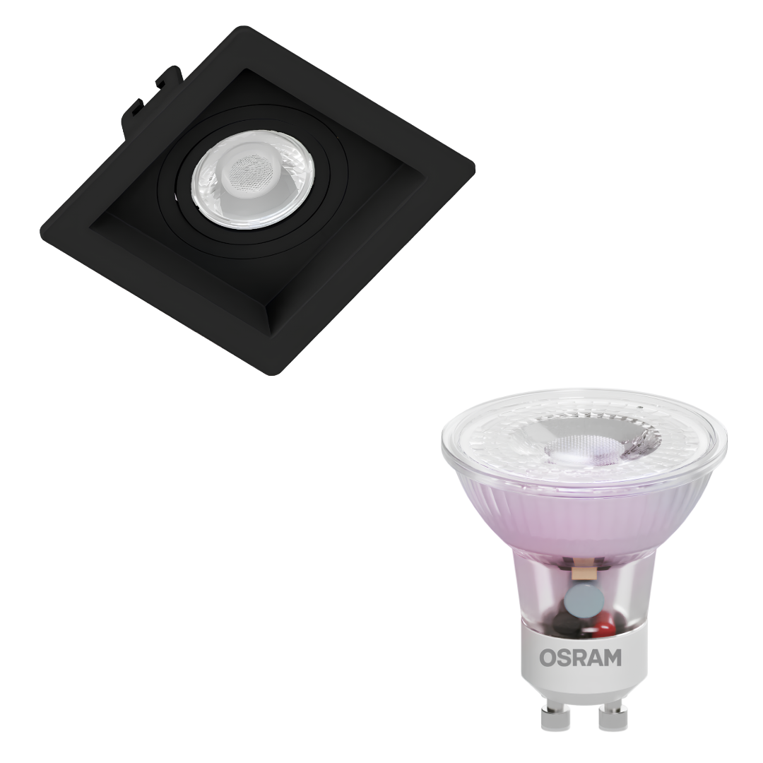 Spot Quadrado Embutir Recuado Preto Par16 Glass 4W 370Lm Osram