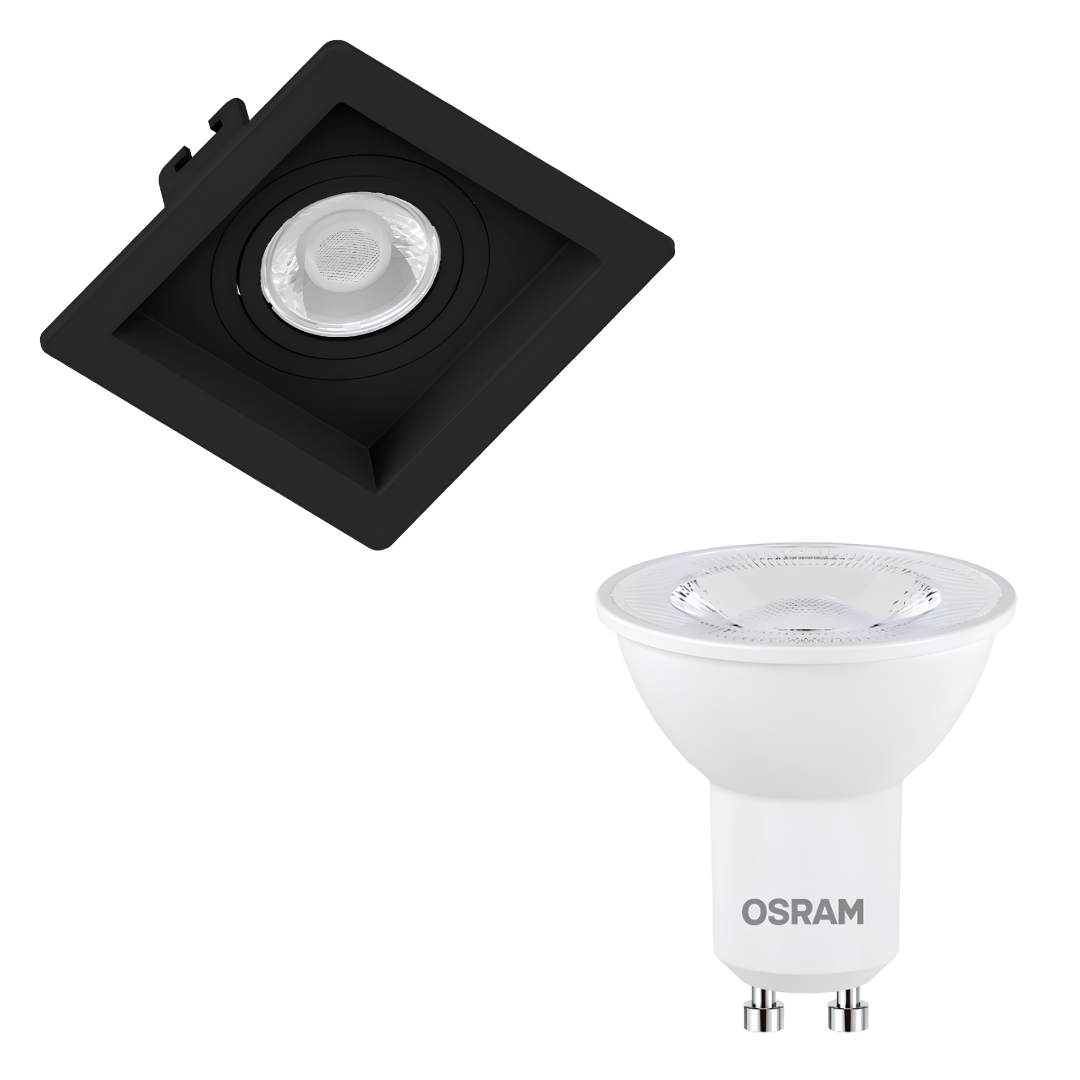 Spot Led Quadrado Embutir Recuado Preto Par16 4W 350Lm Osram