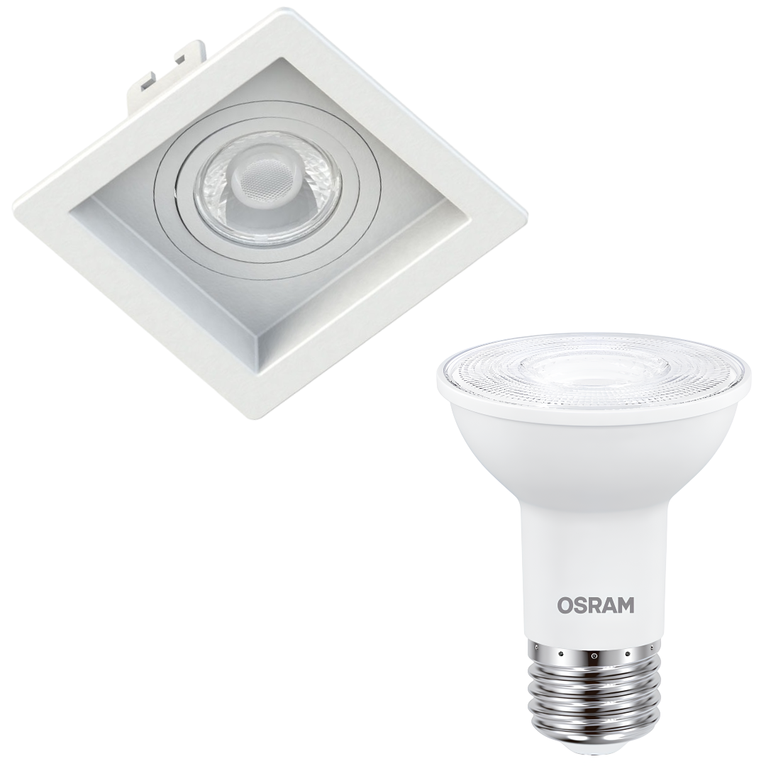 Spot Quadrado Embutir Recuado Branco Par20 5,5W 2700K 525Lm Osram