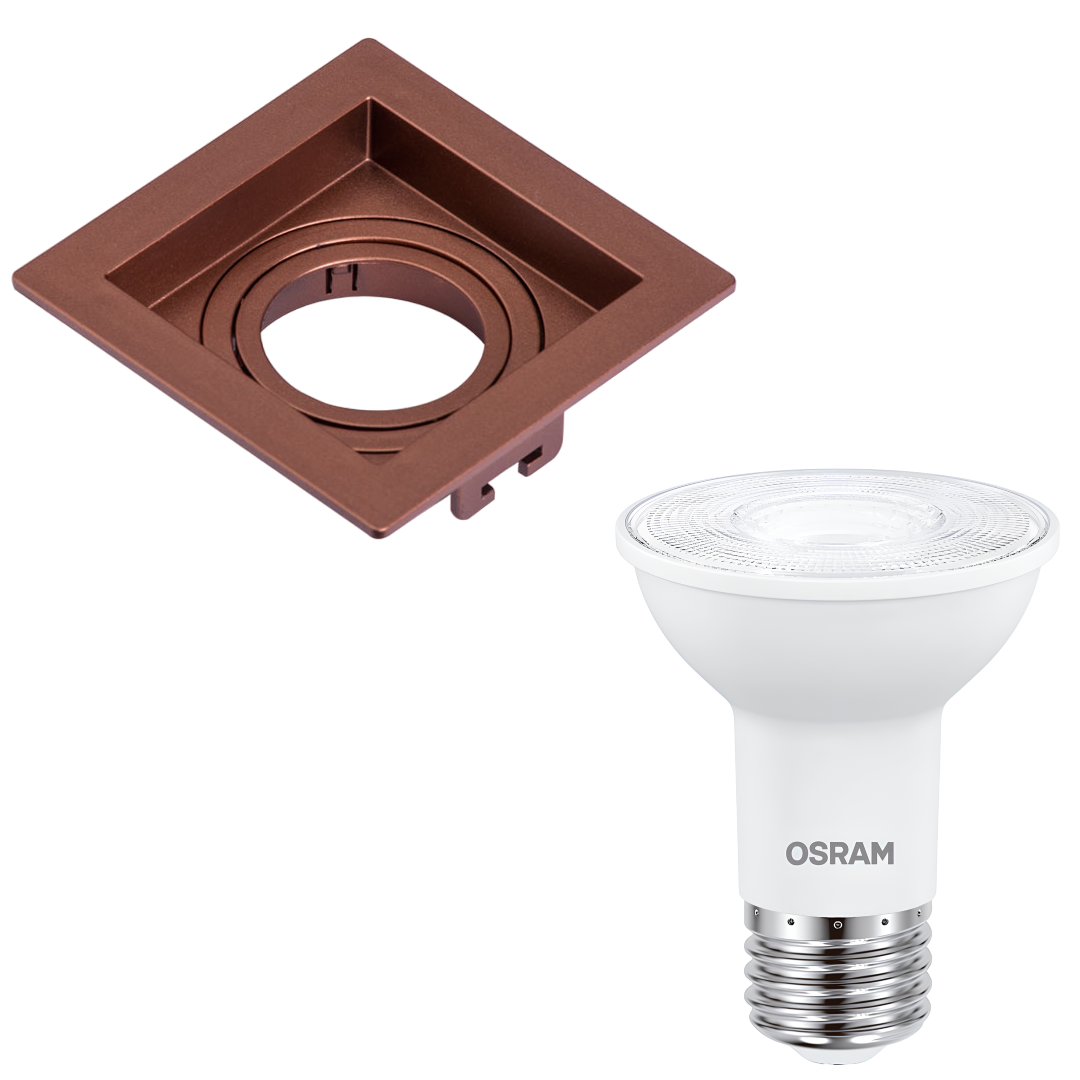 Spot Quadrado Embutir Recuado Cobre Par20 5,5W 2700K 525Lm Osram