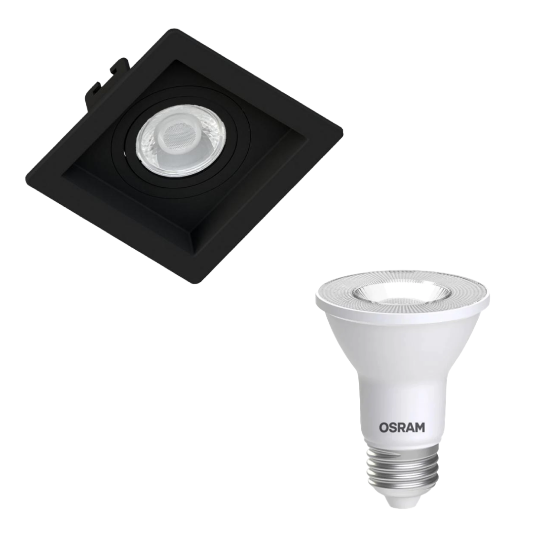 Spot Quadrado Embutir Recuado Preto Par20 5,5W 2700K 525Lm Osram