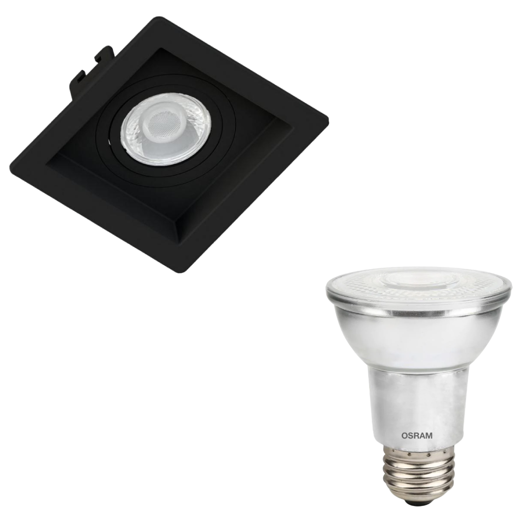 Spot Quadrado Recuado Preto Par20 7W 3000K 525Lm Bivolt Osram
