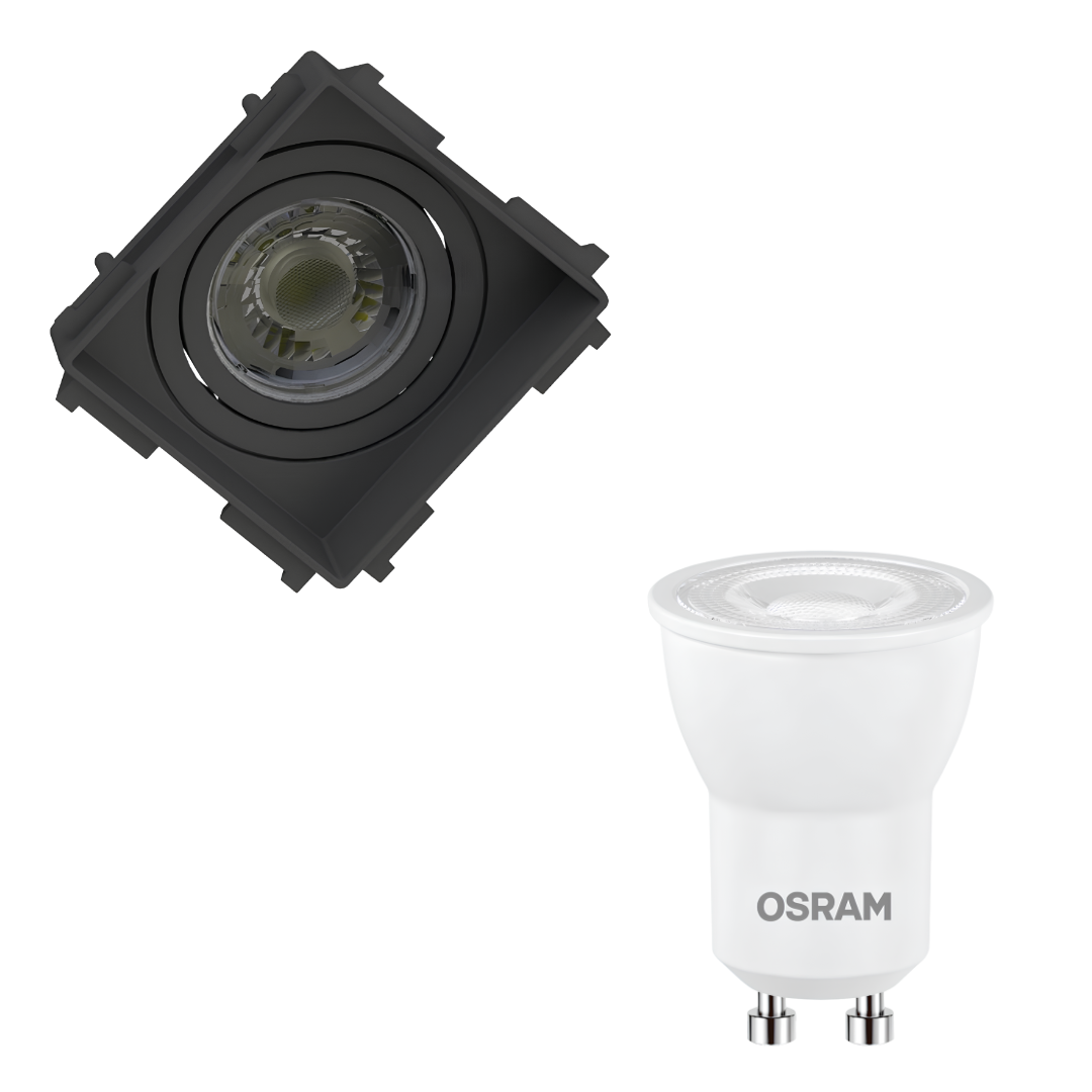 Spot Quadrado Recuado No Frame Preto Par16 Dim 5,5W 2700K 550Lm Osram