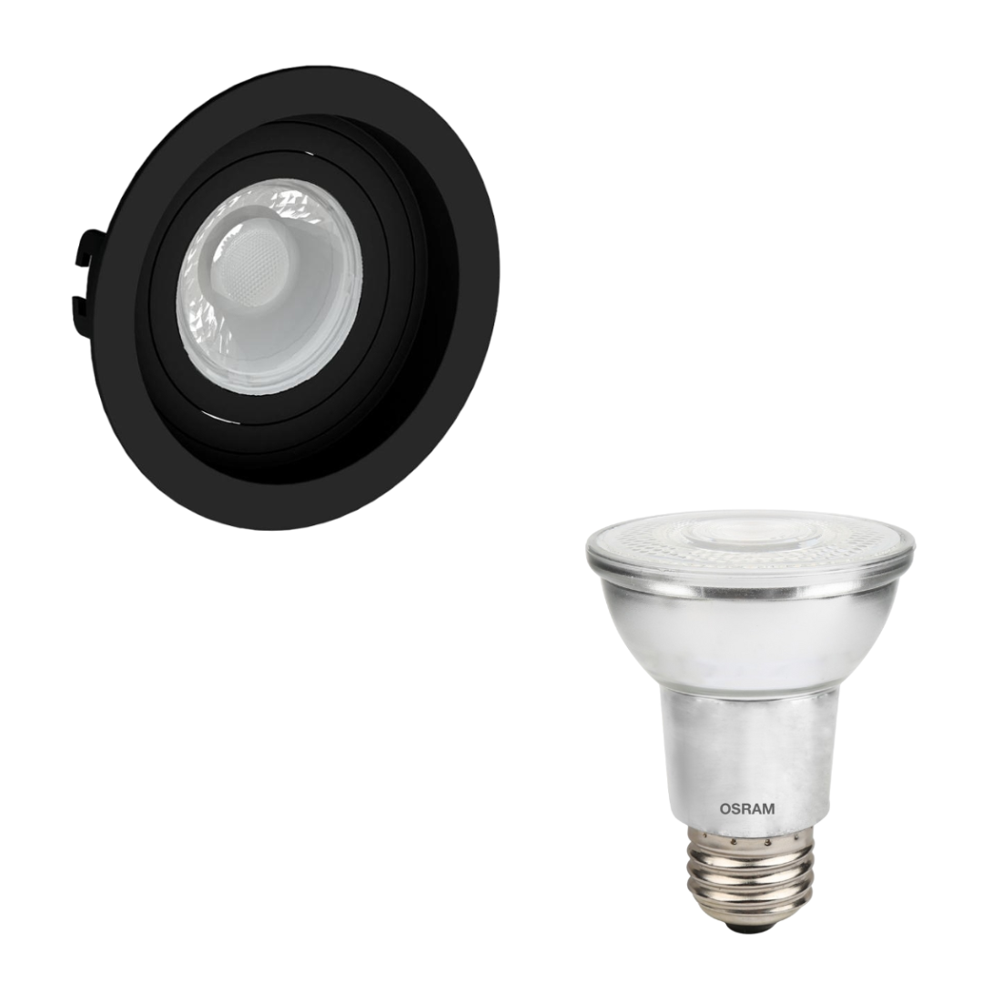 Spot Redondo Recuado Preto Par20 7W 3000K 525Lm Bivolt Osram
