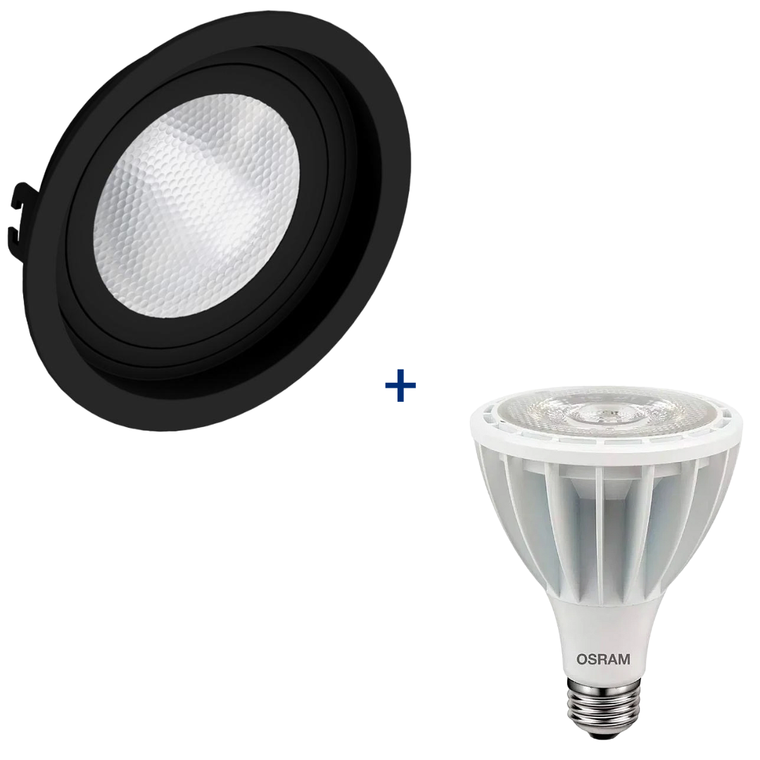 Spot Redondo Recuado Preto Par30 Hci 28W 3000K 3000Lm 15° Osram