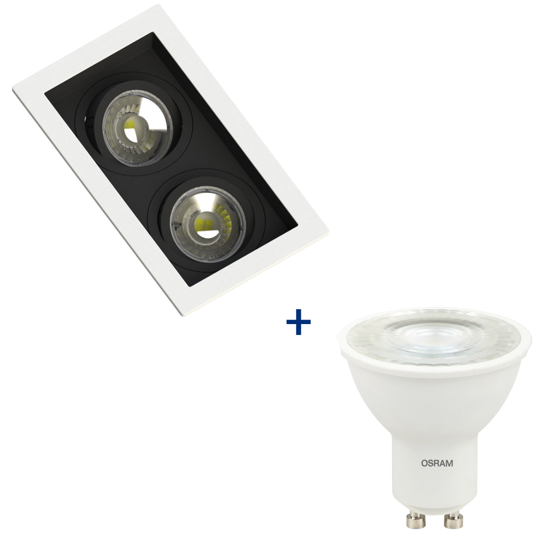 Spot Retangular Embutir Recuado Br/Pt 2 Dicroica 6,5W 2700K Ledvance