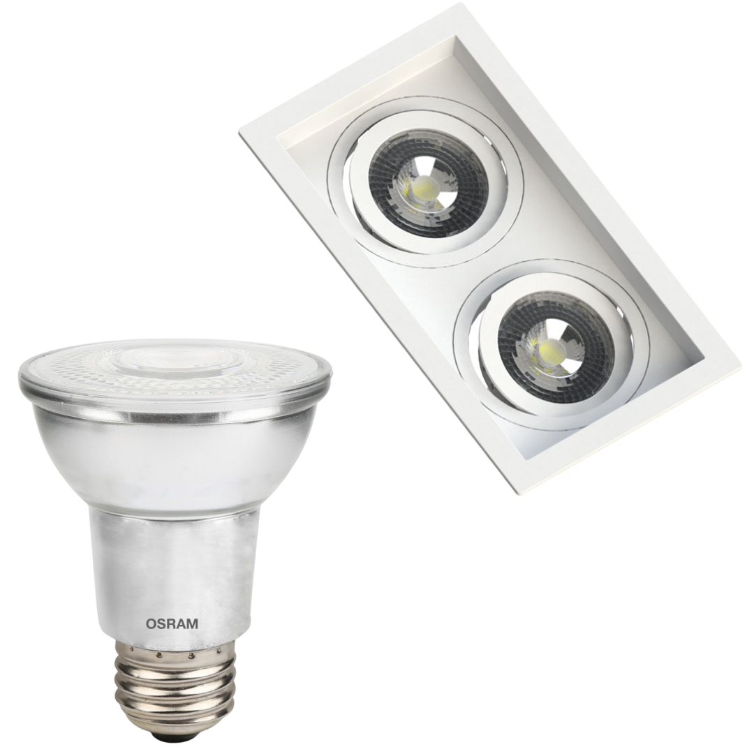 Spot Retangular Recuado Branco 2x Par20 7W 3000K 525Lm Osram