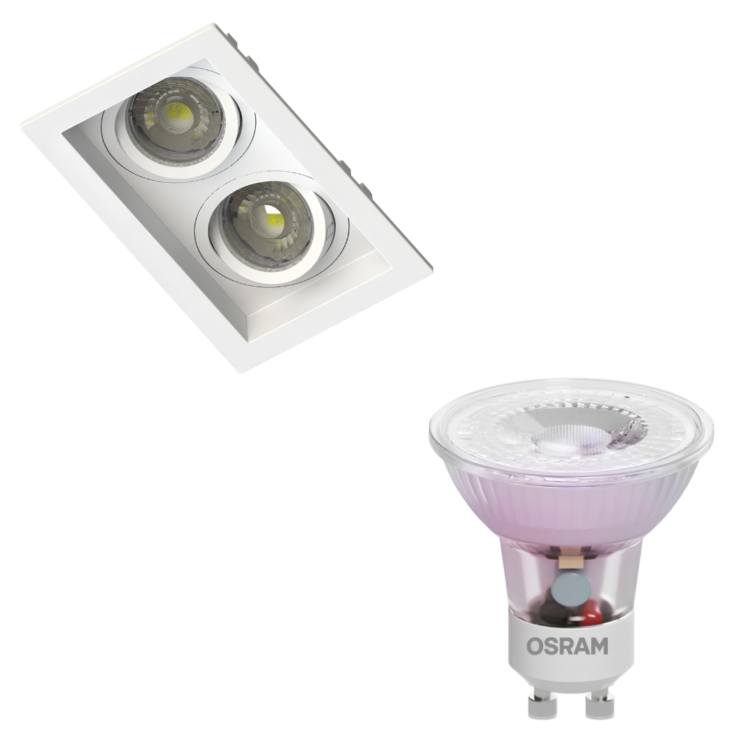 Spot Led Retangular Recuado Branco 2x Par16 Glass 4W 370Lm Osram