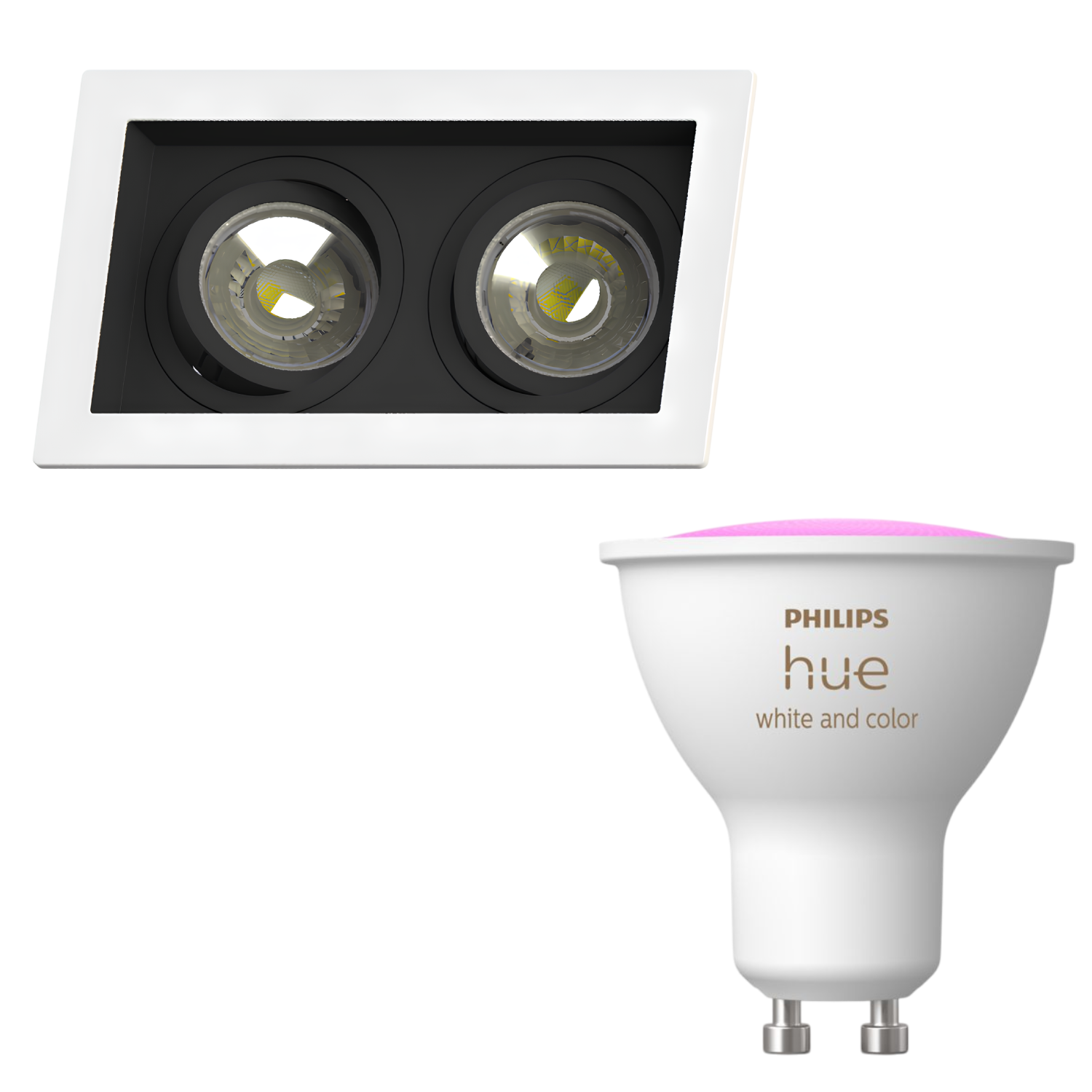 Spot Retang Embutir 2x Dicroica Br/Pt 4,7W Rgb Philips Hue